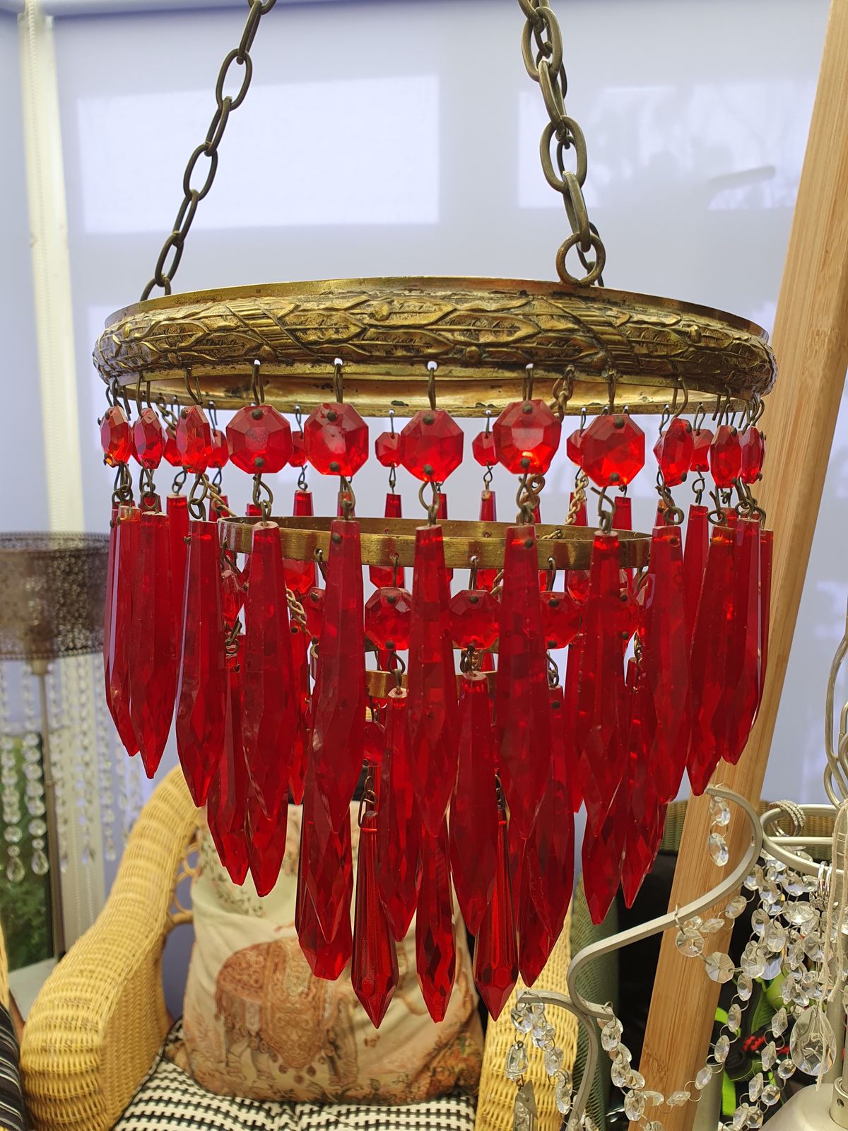 Three Tiered Red Crystal Glass French Chandelier