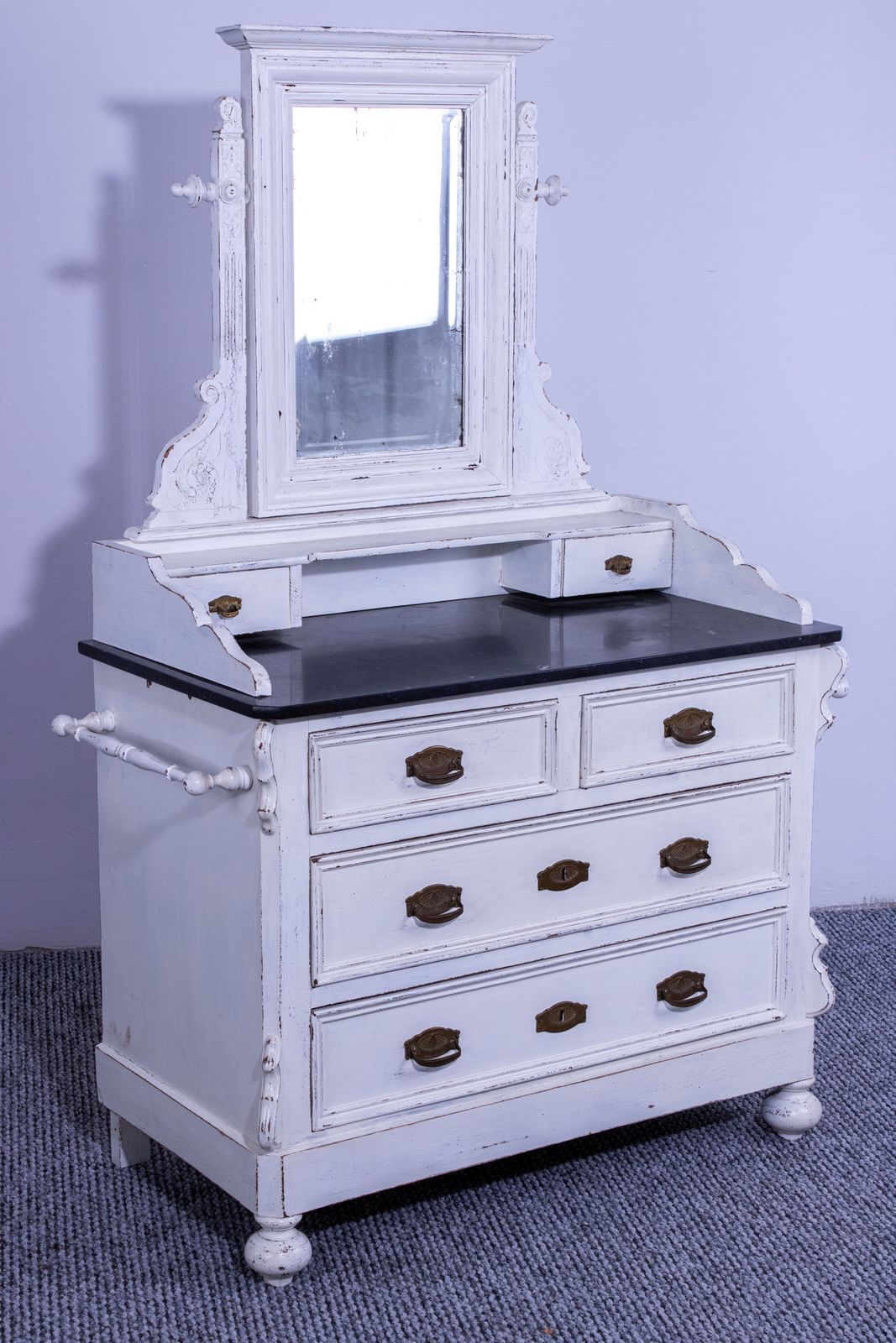 Antique White Pine Chest Of 4 Drawers With Marble Top And Mirror, Late 19th Century photo furniture