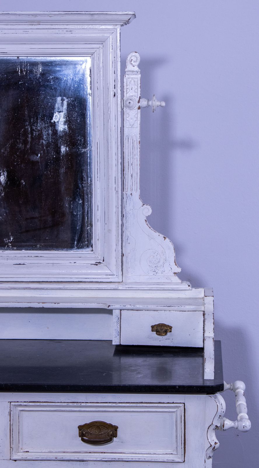 Furniture Antique White Pine Chest Of 4 Drawers With Marble Top And Mirror, Late 19th Century photo