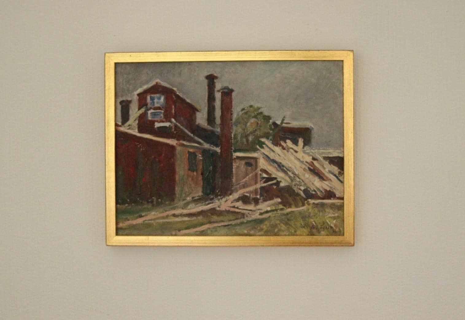 Original Mid Century Swedish Oil On Panel “House In The Country” By Axel Sjögren (1903–1985) – Vintage & Framed 30 X 38 Cm (11.8" X 15")