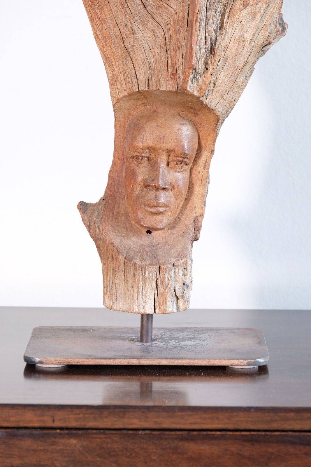 Primitive Carved Driftwood Folk Art Face Sculpture From Beachfound Wood photo vintage