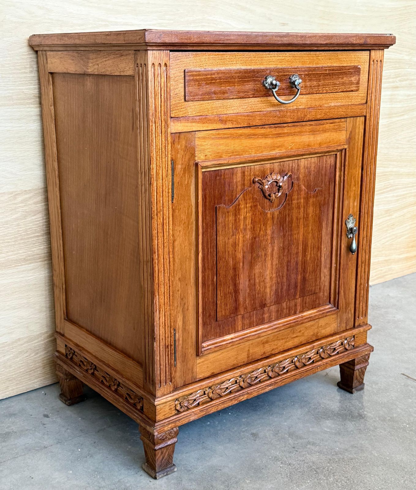 French Art Deco Marble Top Nightstands Or Bedside Cabinets In Walnut, 1930, Set photo vinterior