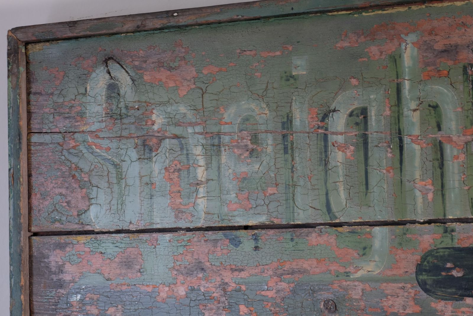 1380.0 Vintage Mid Century Hand Painted Advertising Sign – Rare Distressed Original photo