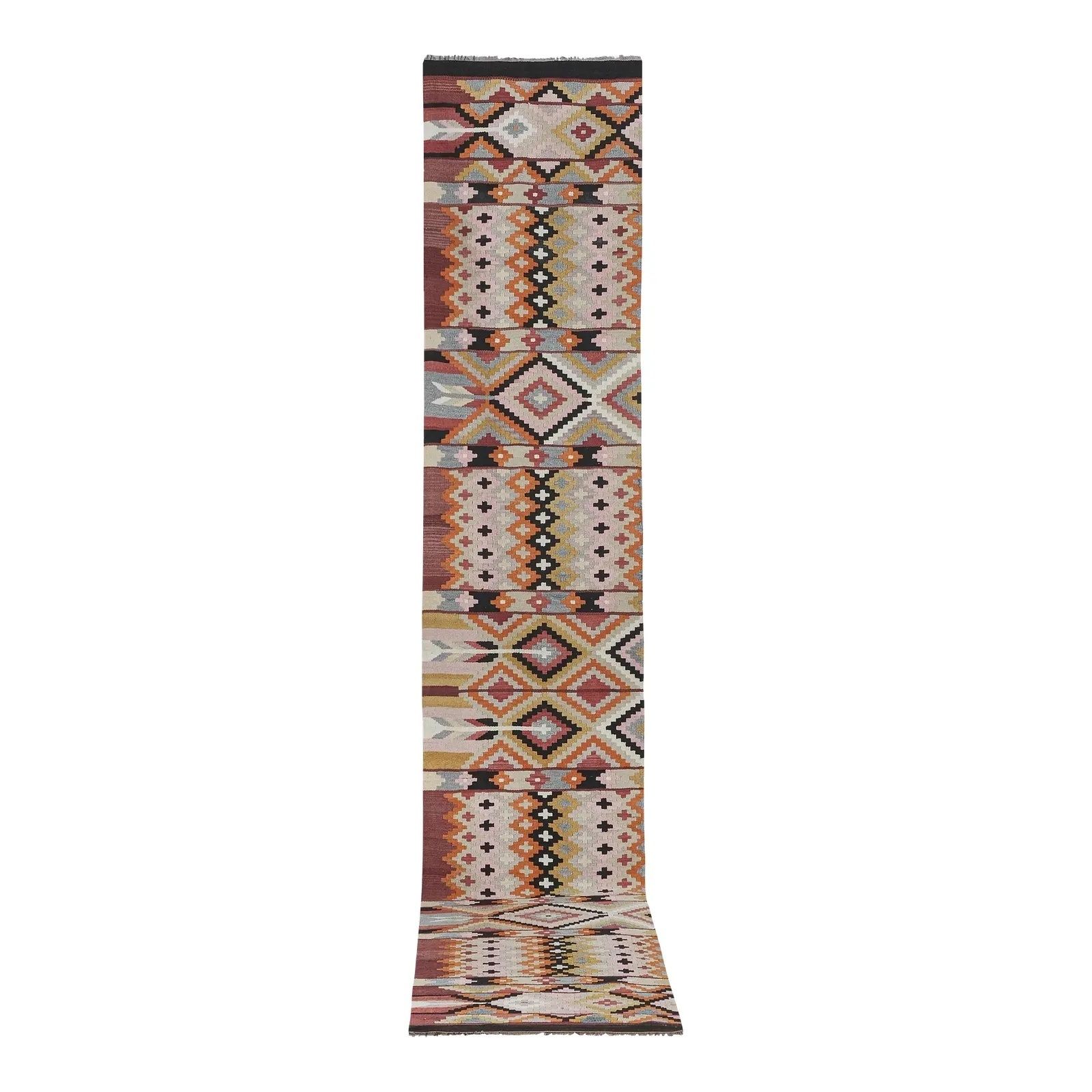 Vintage Organic Wool Turkish Kilim Runner 2'7'' X 14'8''