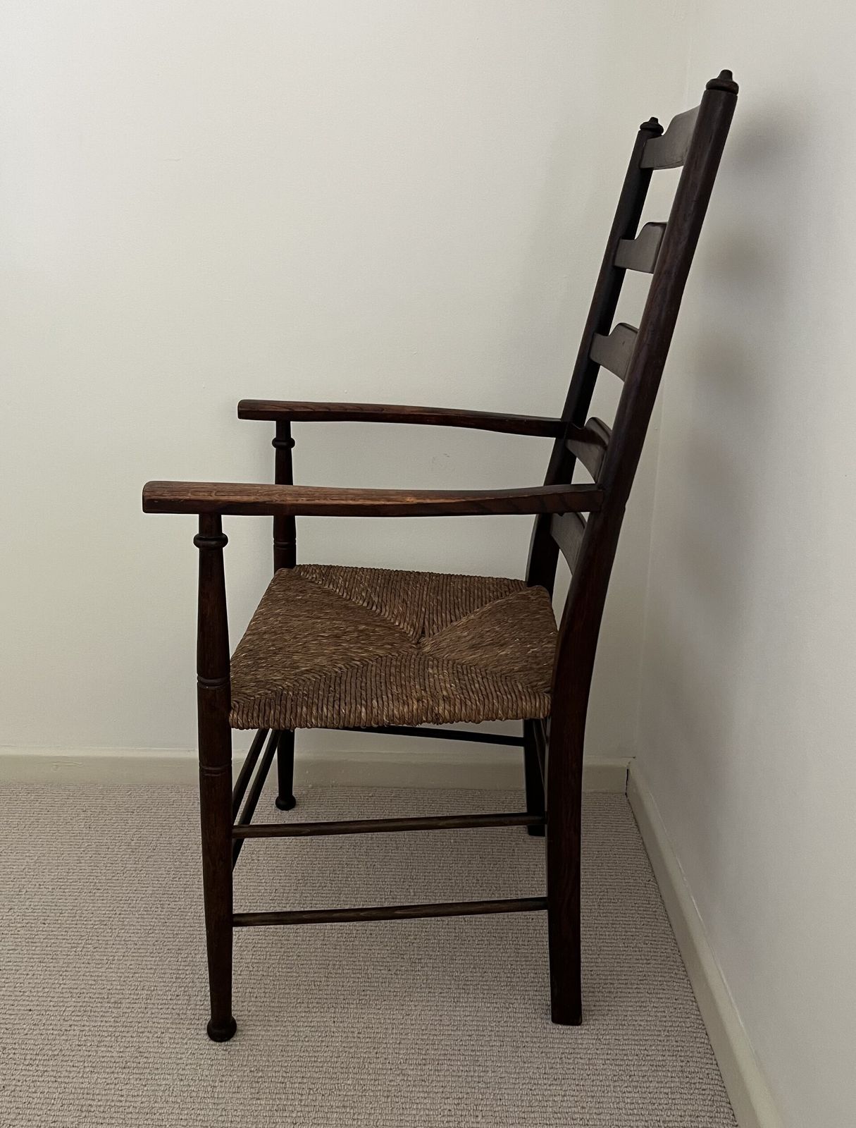 Arts And Crafts Liberty Ladderback Armchair By William Birch In Ash Rush Seat photo vinterior
