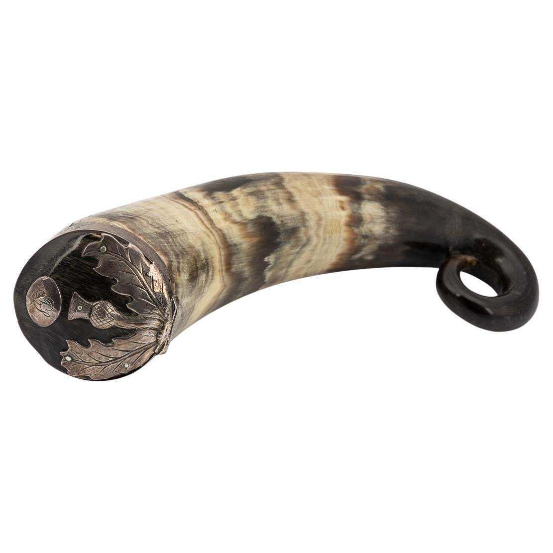 Antique 19th Century Scottish Silver Mounted Horn Table Snuff Mull C.1829