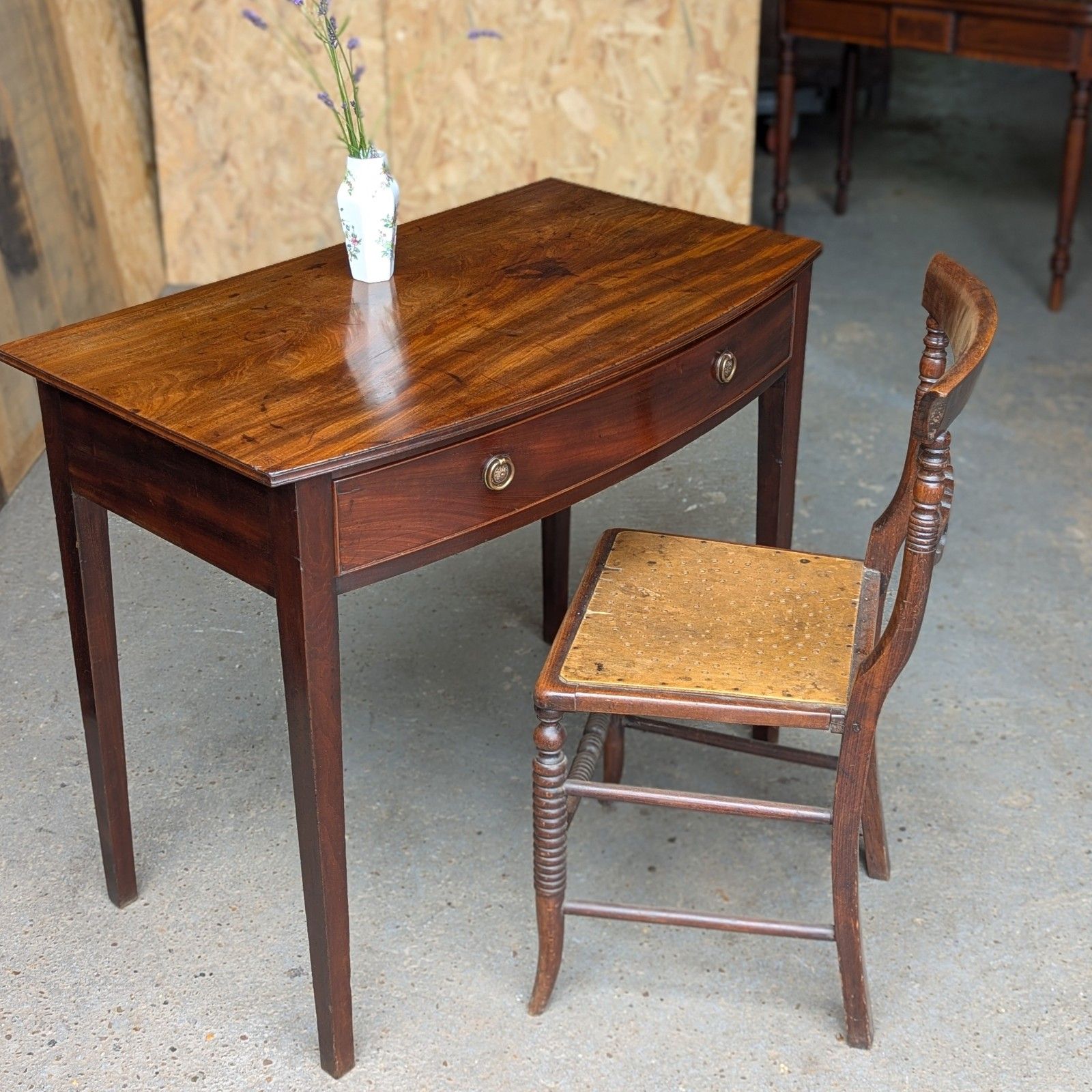 650.0 Antique Side Table Desk (Delivery Available) Bow Front Mahogany photo