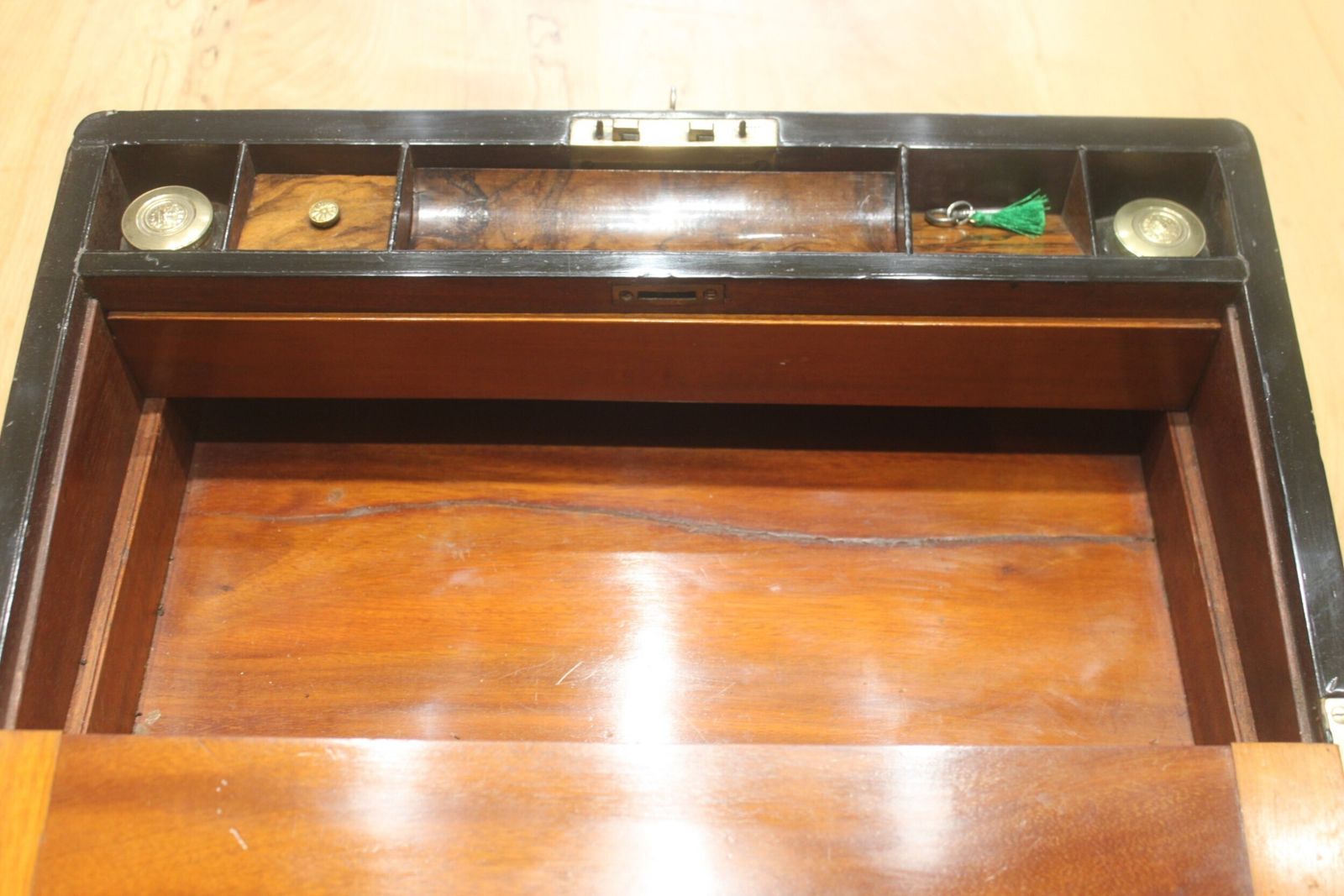 Home Decor Victorian Walnut And Brass Bound Writing Slope With Bramah Lock, Key And Secret Drawers photo