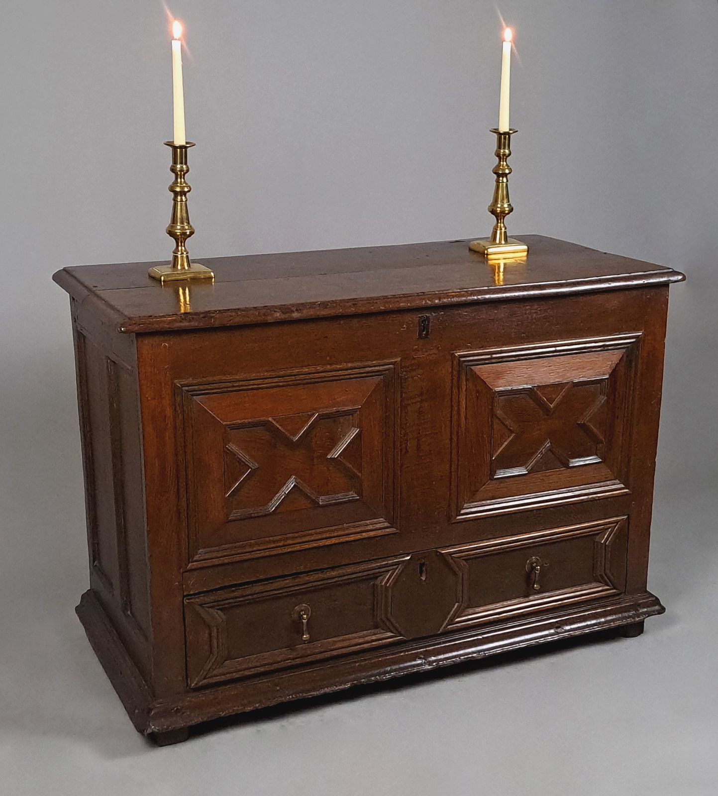 Signed Original Period Charles II Oak Mule Chest C. 1665