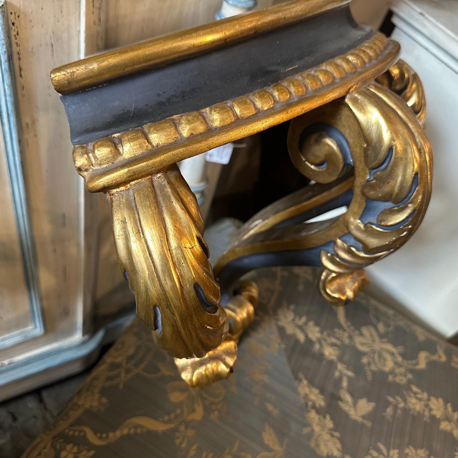 Baroque Revival Blue Lacquered And Gilded Wood Italian Corner Console Table photo Furniture