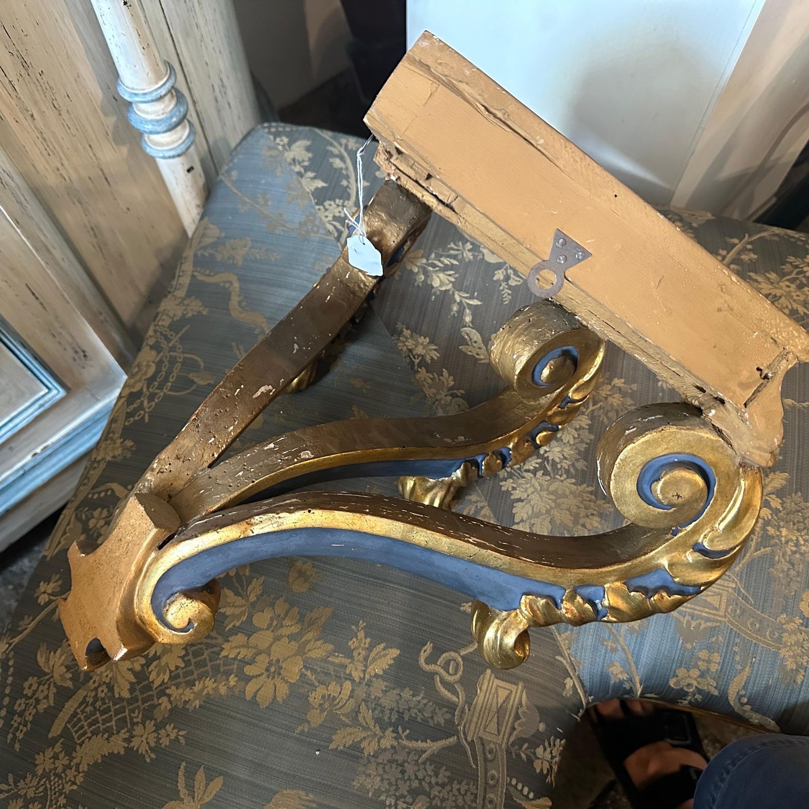 Furniture Baroque Revival Blue Lacquered And Gilded Wood Italian Corner Console Table photo