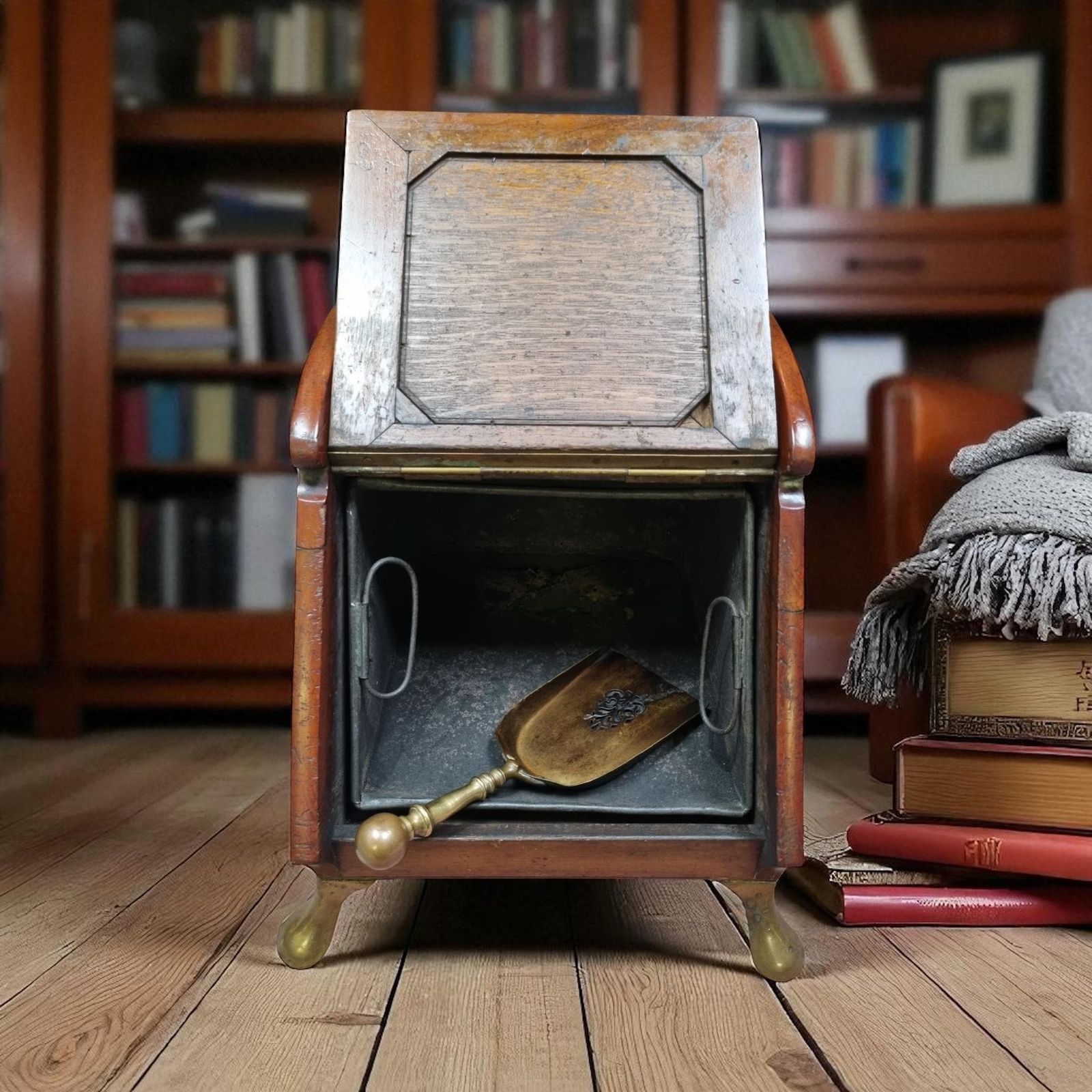 Antique Coal Scuttle With Original Liner And Shovel / C.1900 photo buy