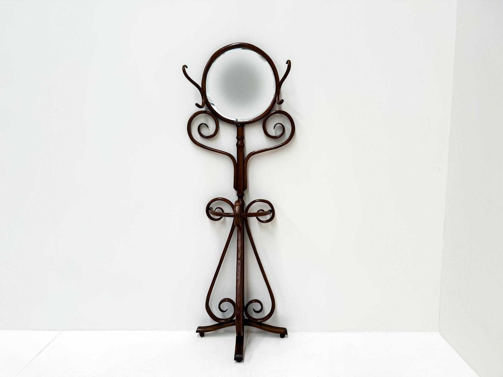 photo for sale Antique Bentwood Shaving Or Hall Stand With Beveled Mirror, 1920s–1940s