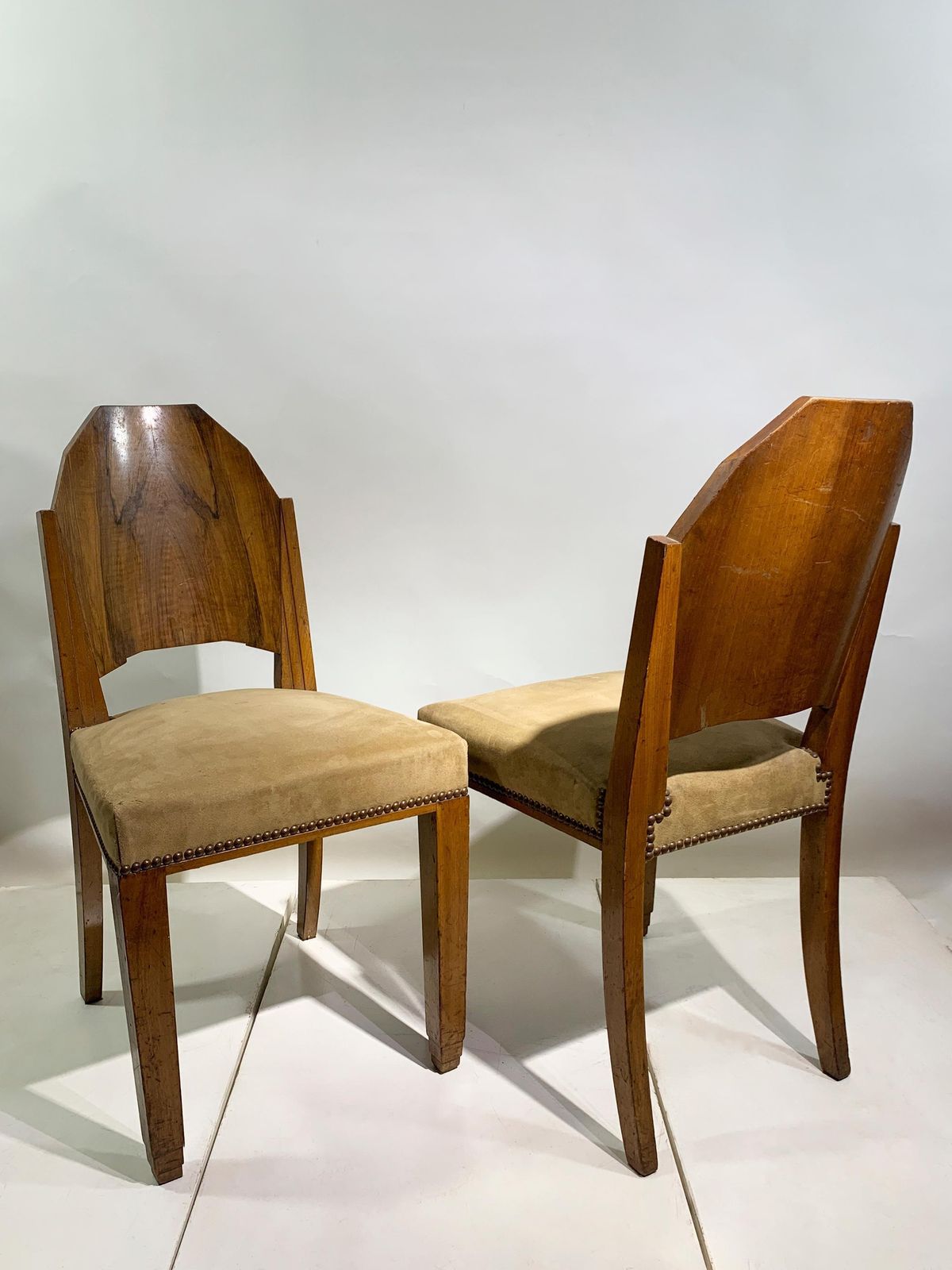 Pair Of Art Deco Side Chairs With Geometric Backs, France, Circa 1930s photo furniture