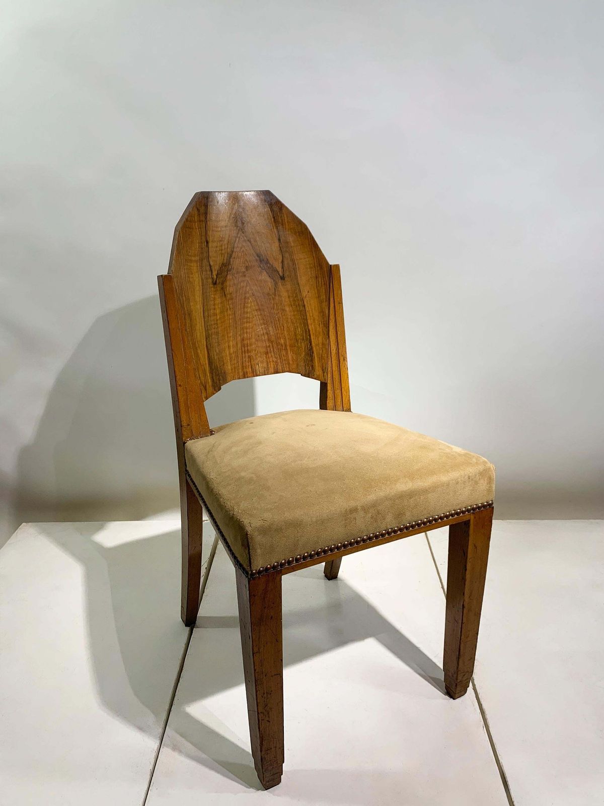 Pair Of Art Deco Side Chairs With Geometric Backs, France, Circa 1930s photo for sale
