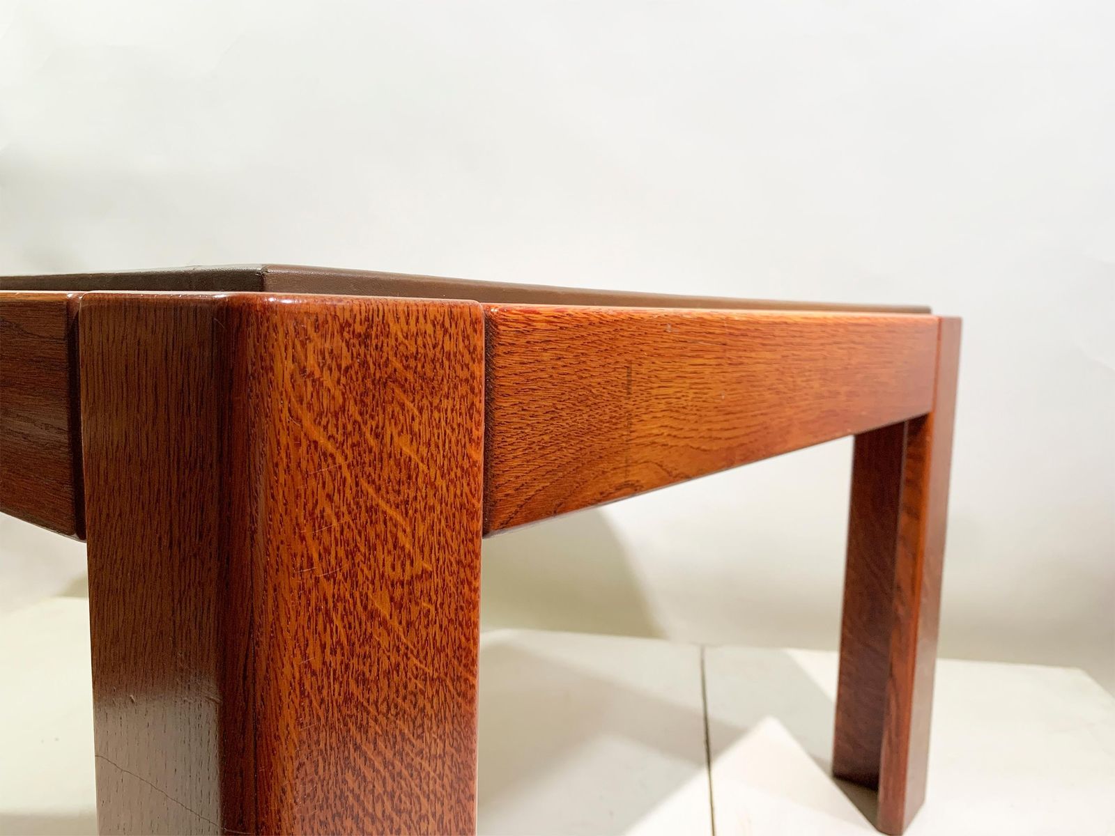 Mid 20th Century Leather And Wood Coffee Table, Circa 1960, France photo vintage
