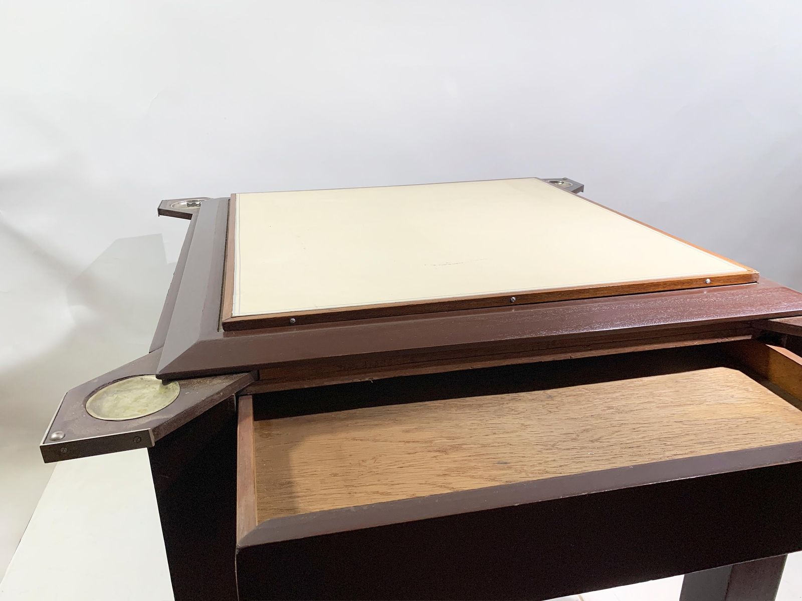 photo for sale Vintage French Art Deco Game Table, Wood And Brass, Circa 1950