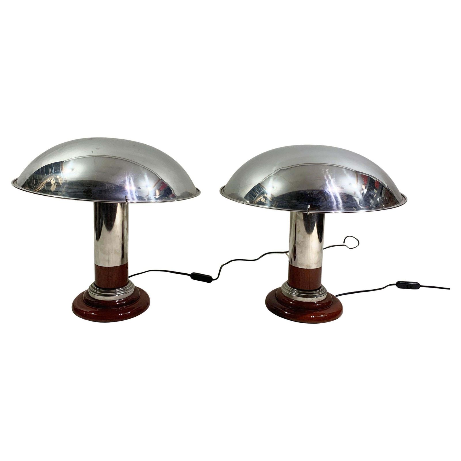 Pair Of Vintage Chrome "Mushroom" Table Lamps, 1980s