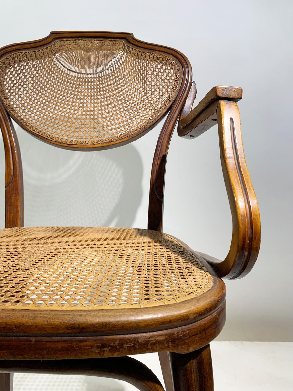 photo vintage J. & J. Kohn Bentwood Armchair With Rattan Seat And Back, Austria , Circa 1900