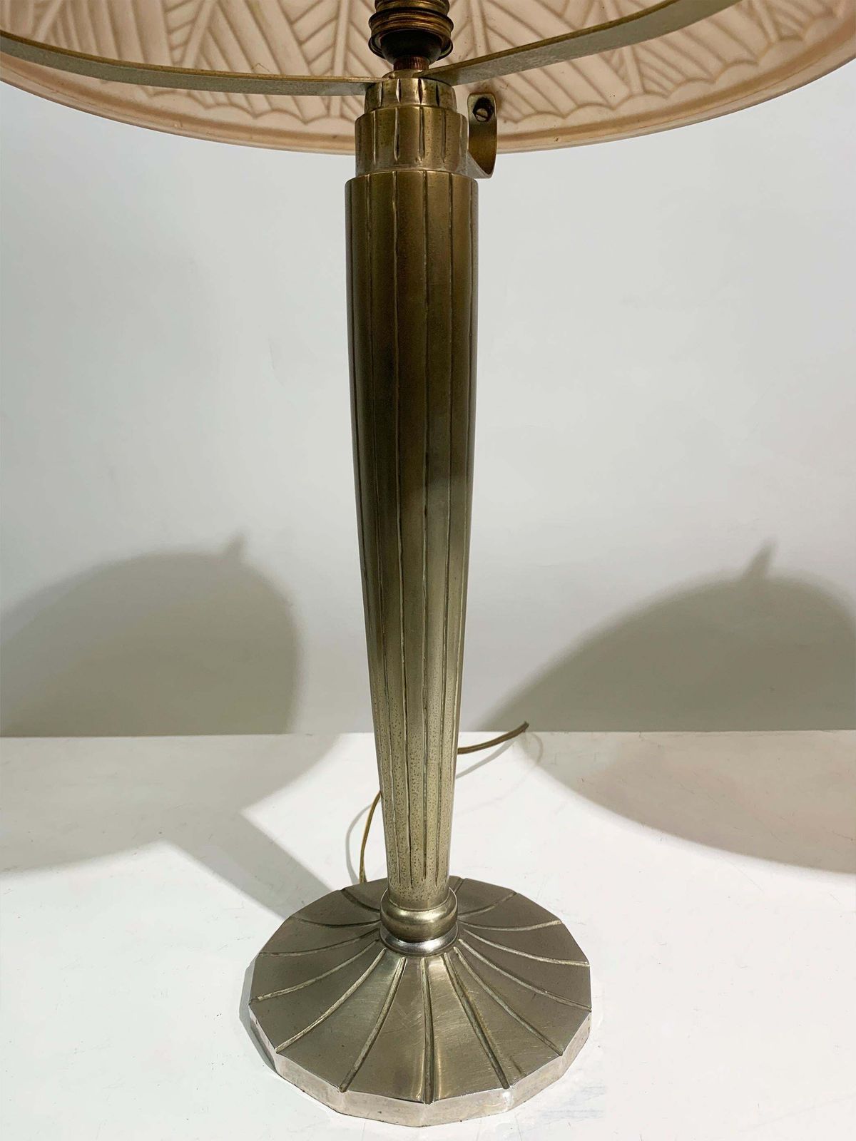 photo buy Pair Of French Art Deco Table Lamps In Pink Press Molded Glass, Circa 1930