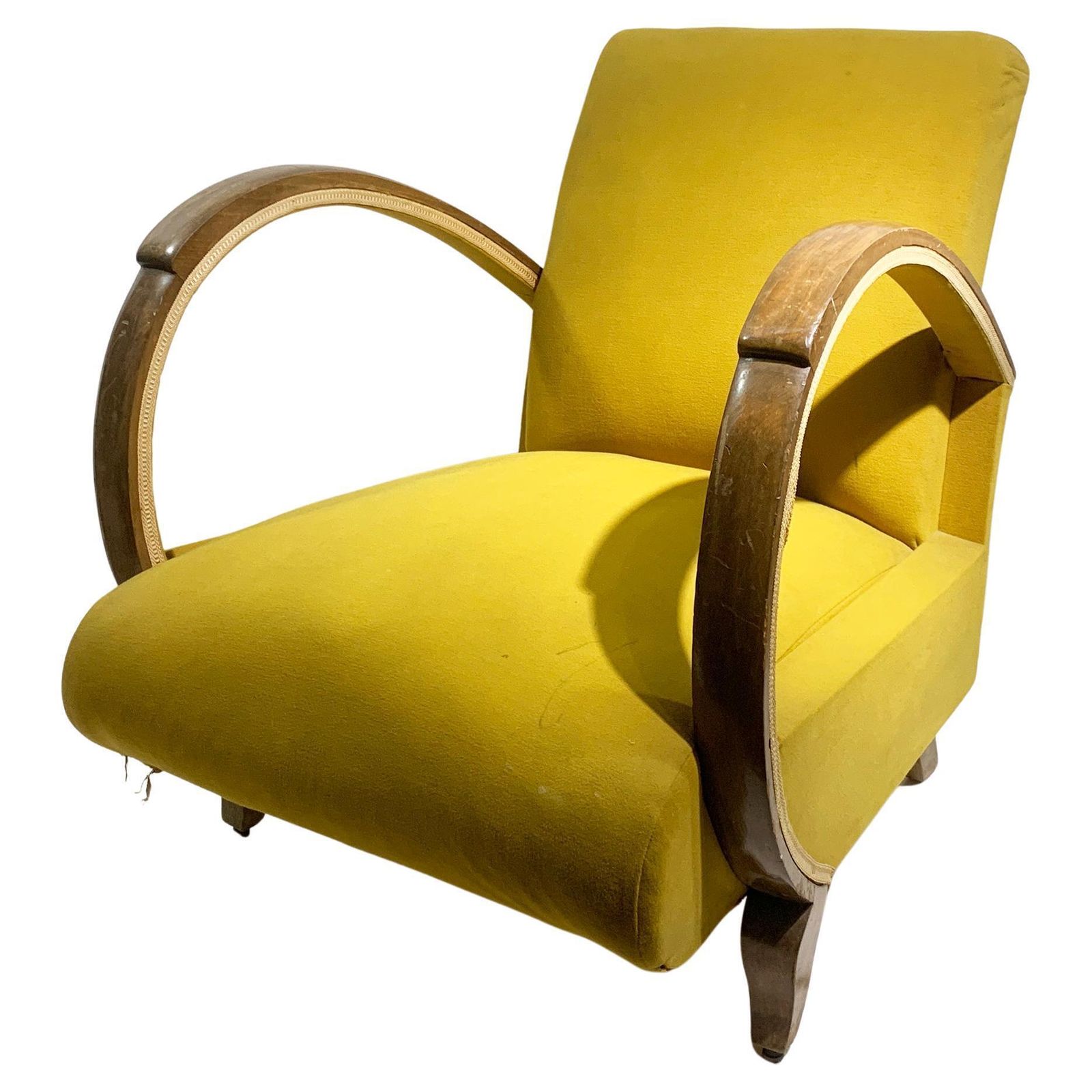 Mid 20th Century Art Deco Lounge Chair, In Bentwood/Yellow Green Fabric, 1930's
