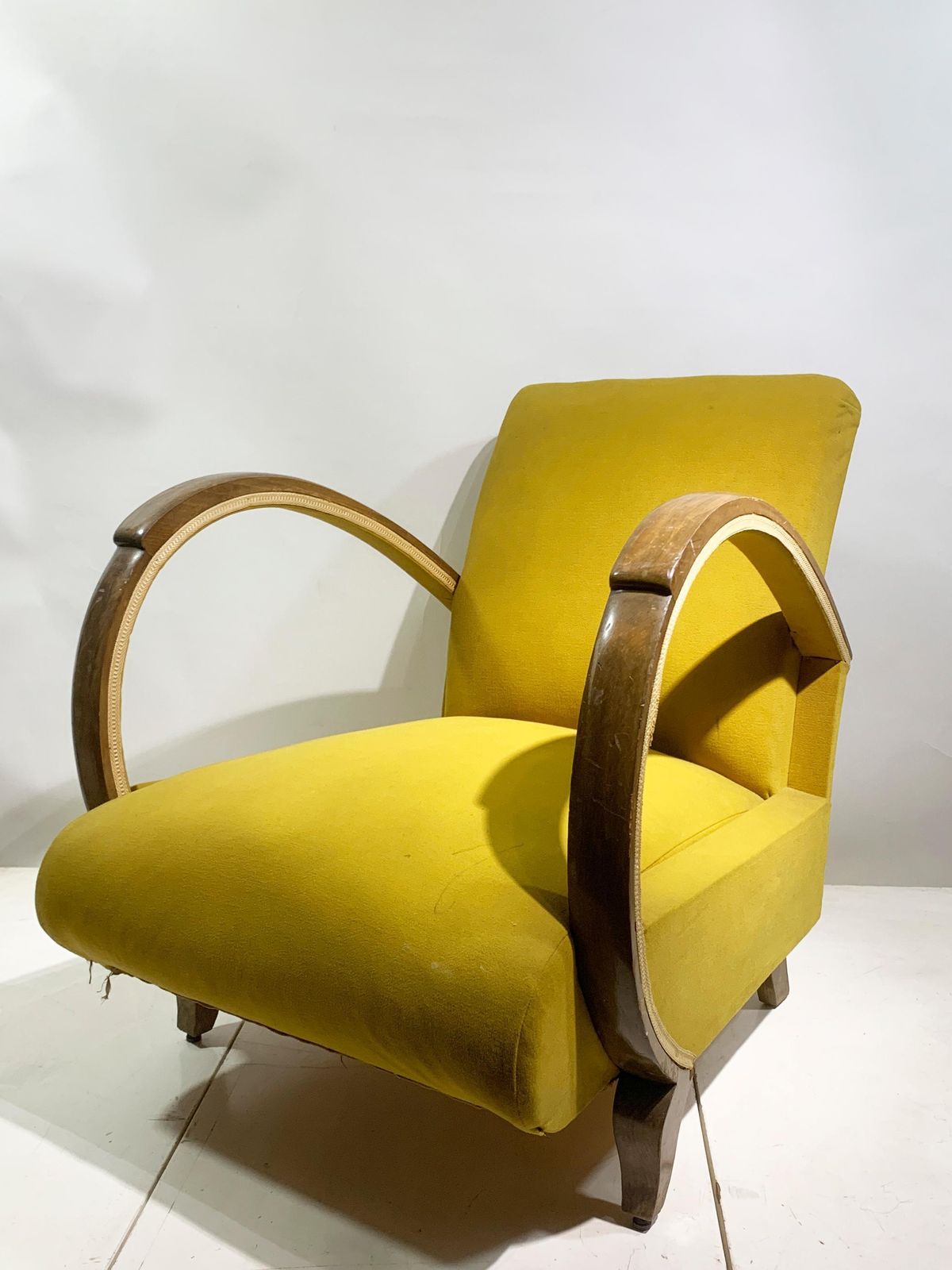 Mid 20th Century Art Deco Lounge Chair, In Bentwood/Yellow Green Fabric, 1930's photo for sale