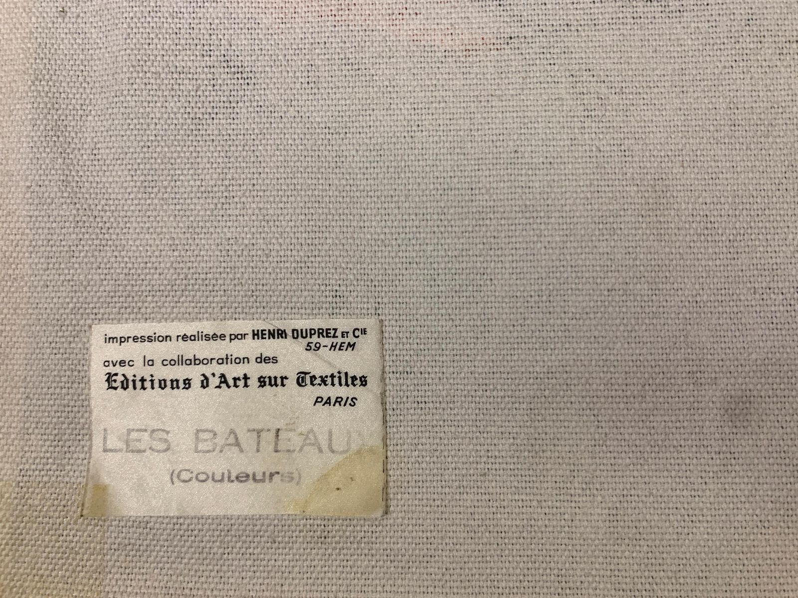 photo furniture Mid 20th Century "Les Bateux" Tapestry  Printed On Canvas  "Henri Duprez Et Cie"
