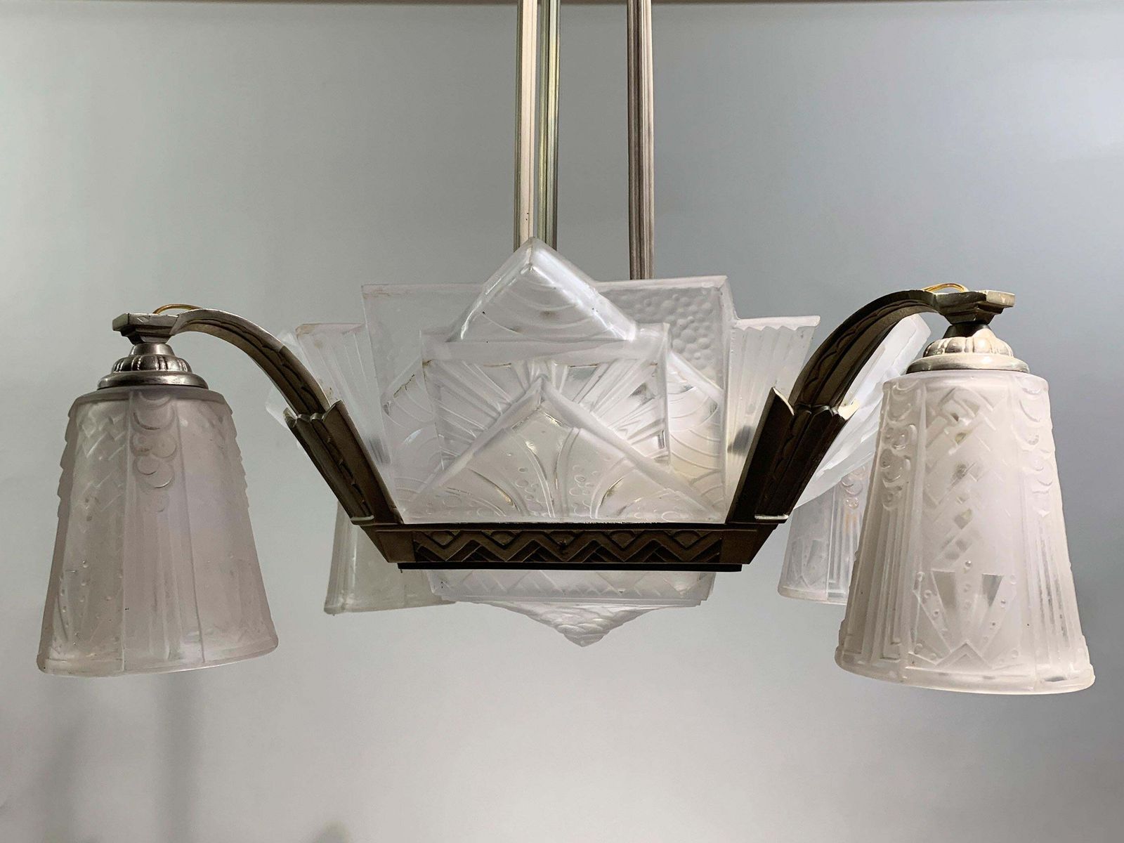 French Art Deco Chandelier Signed " Muller Freres Luneville" photo for sale