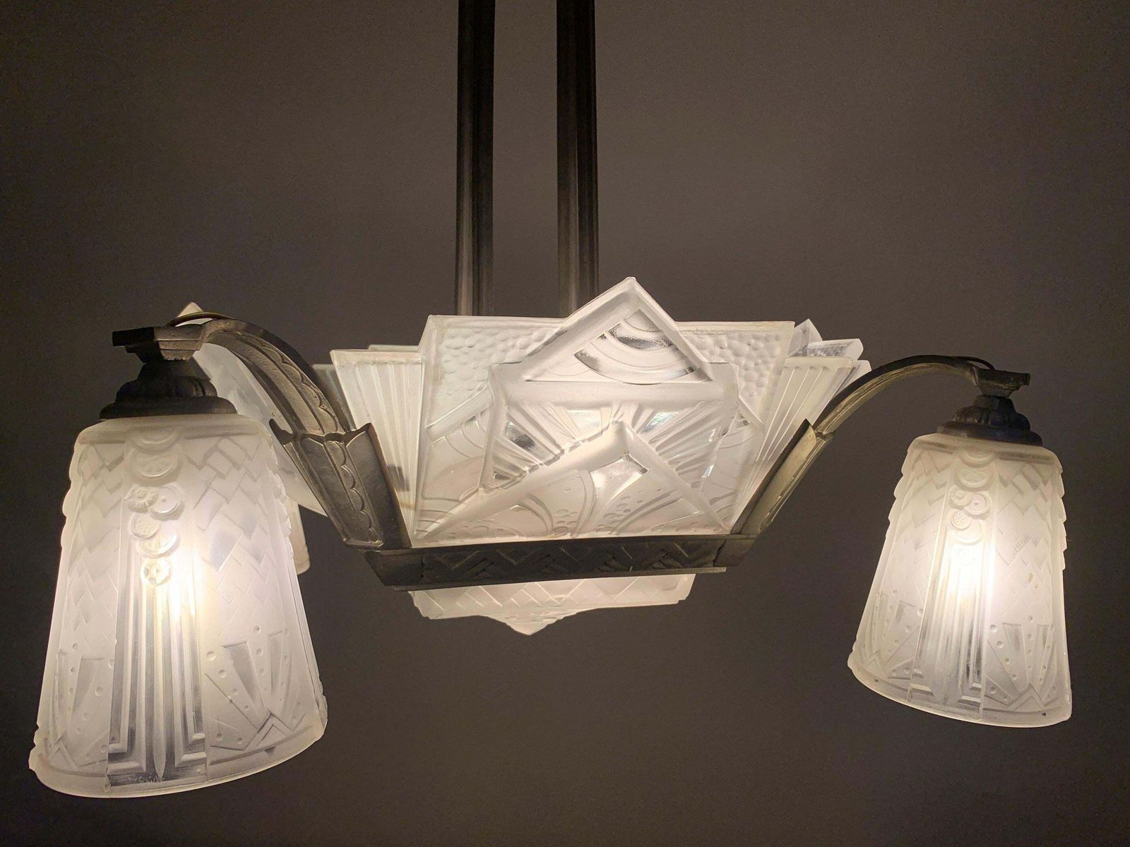 French Art Deco Chandelier Signed " Muller Freres Luneville" photo buy
