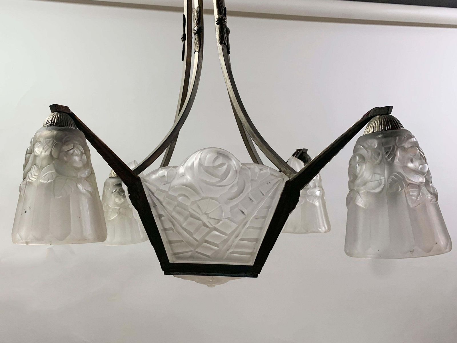 French Art Deco Chandelier Signed “Degué”, France, Circa 1930s photo for sale