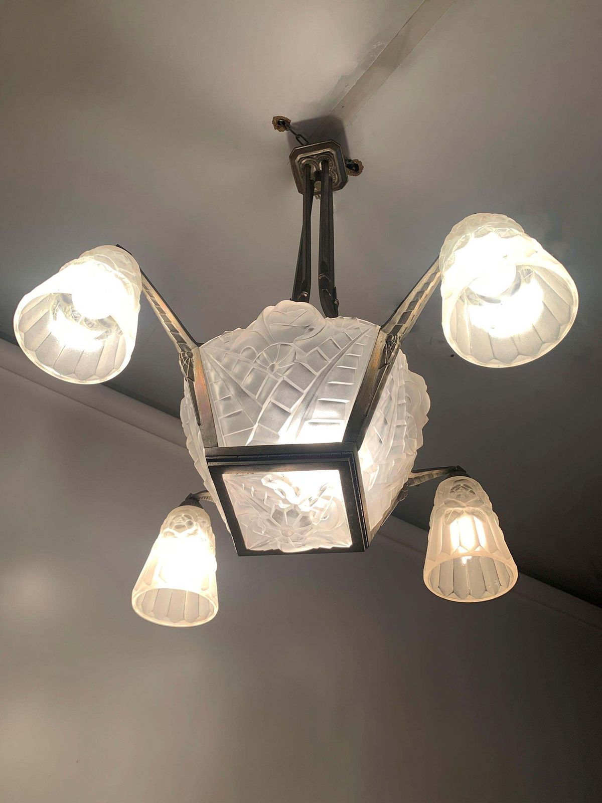 French Art Deco Chandelier Signed “Degué”, France, Circa 1930s photo buy