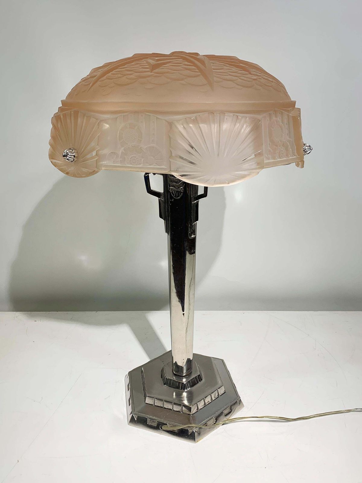 Art Deco Table Lamp In Press Molded Glass Signed "Muller Frères Luneville" photo furniture