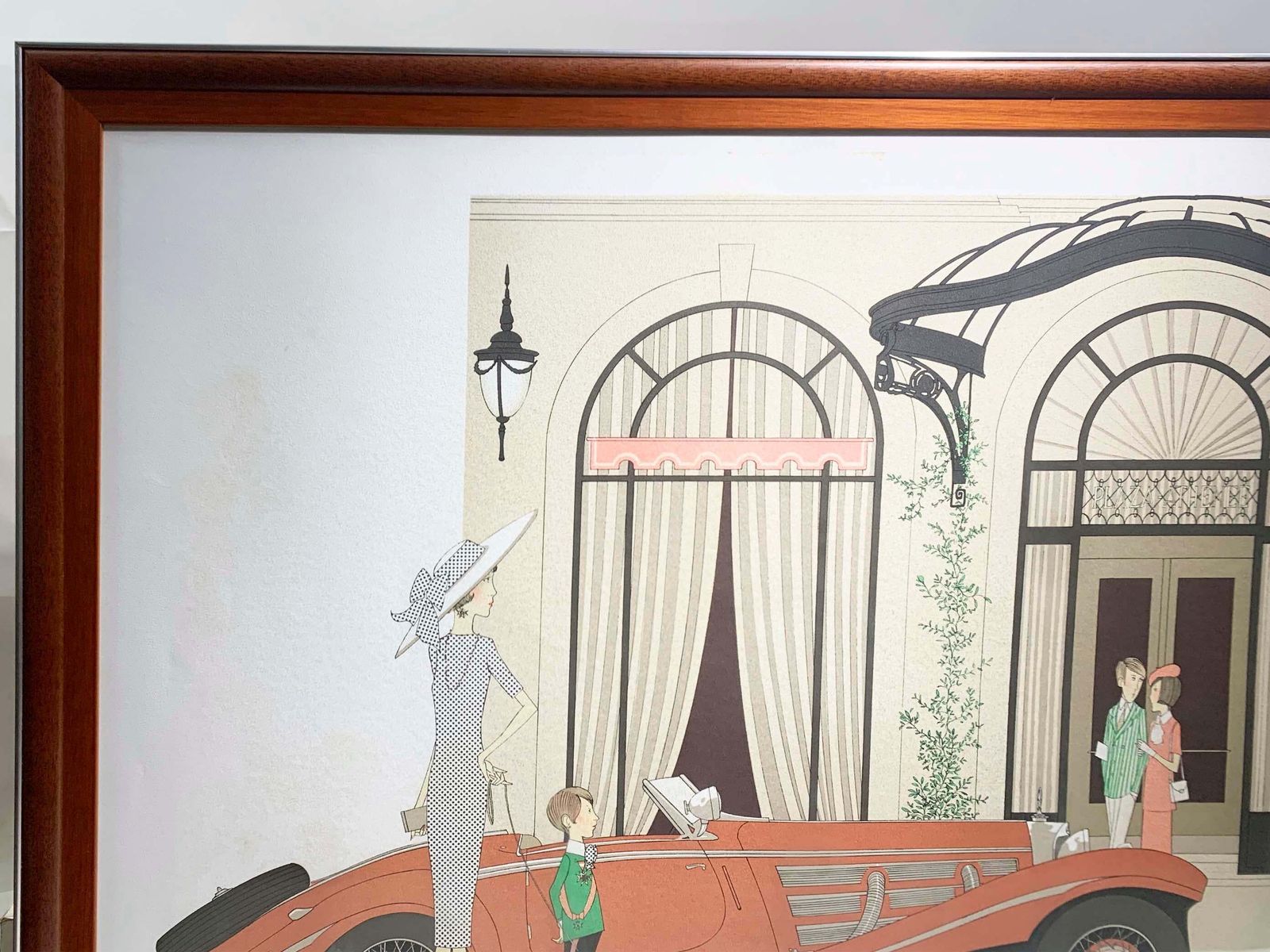 Denis Paul Noyer Lithograph, Mercedes Roadster 540k & Plaza Athenée , Signed photo furniture