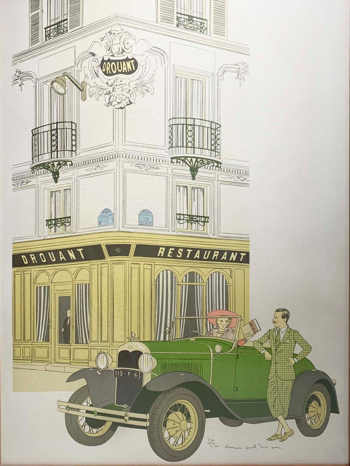 Denis Paul Noyer Lithograph, French Restaurant Drouant, Signed , 1979 photo vintage