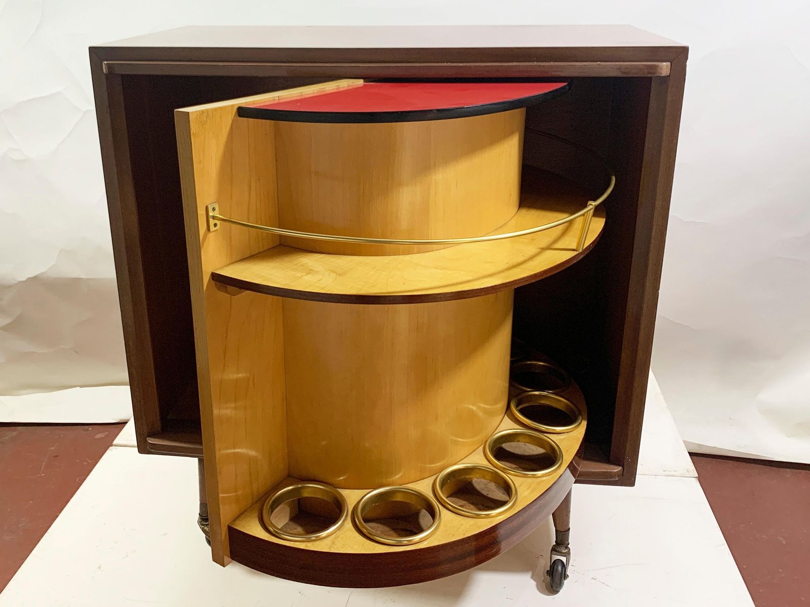 Mid Century Modern Revolving Dry Bar Cabinet, Circa 1950's photo buy
