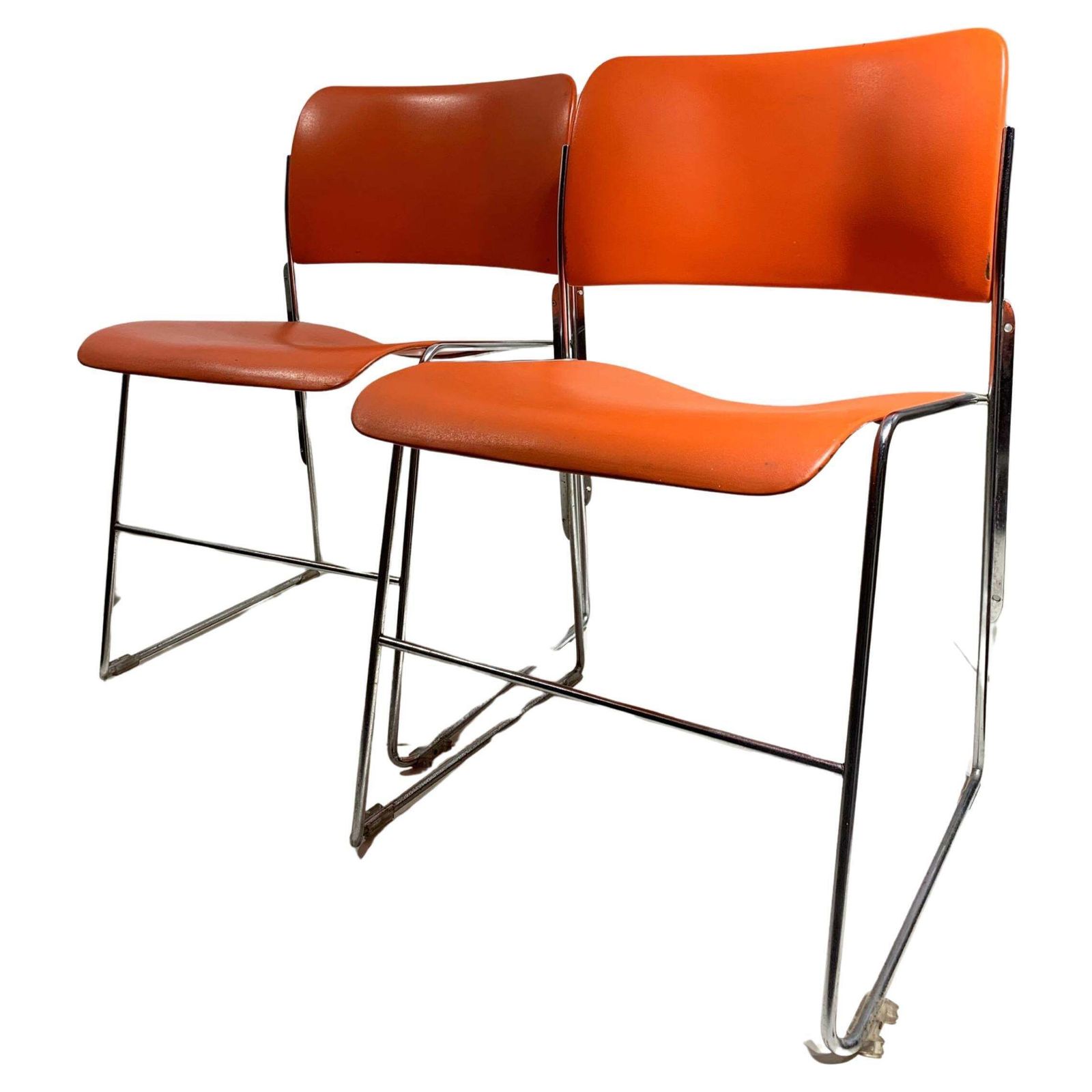 Set Of 6 Stackable 40/4, Red/Orange Chairs By David Rowland   Gf Business