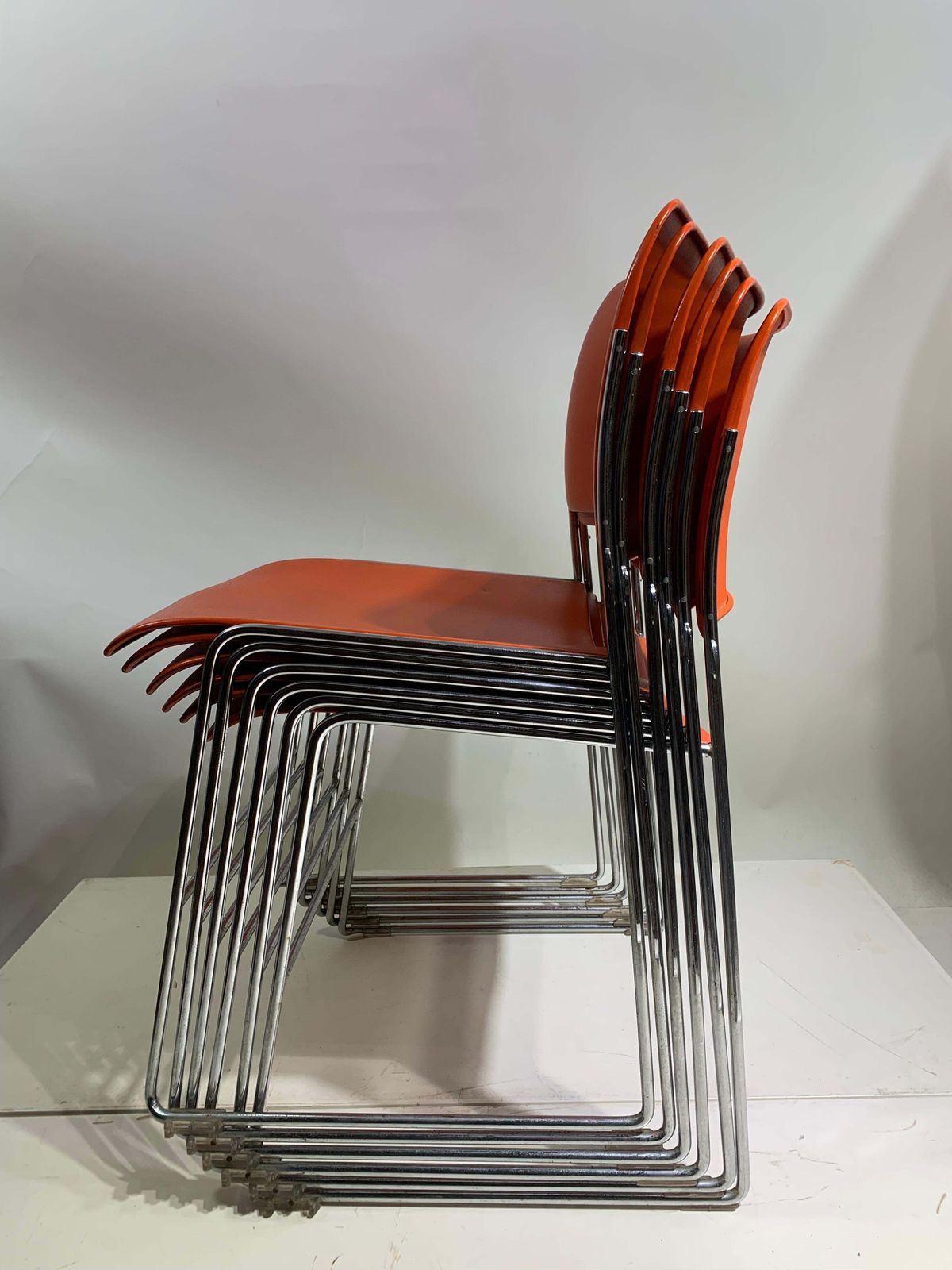 Furniture Set Of 6 Stackable 40/4, Red/Orange Chairs By David Rowland   Gf Business photo