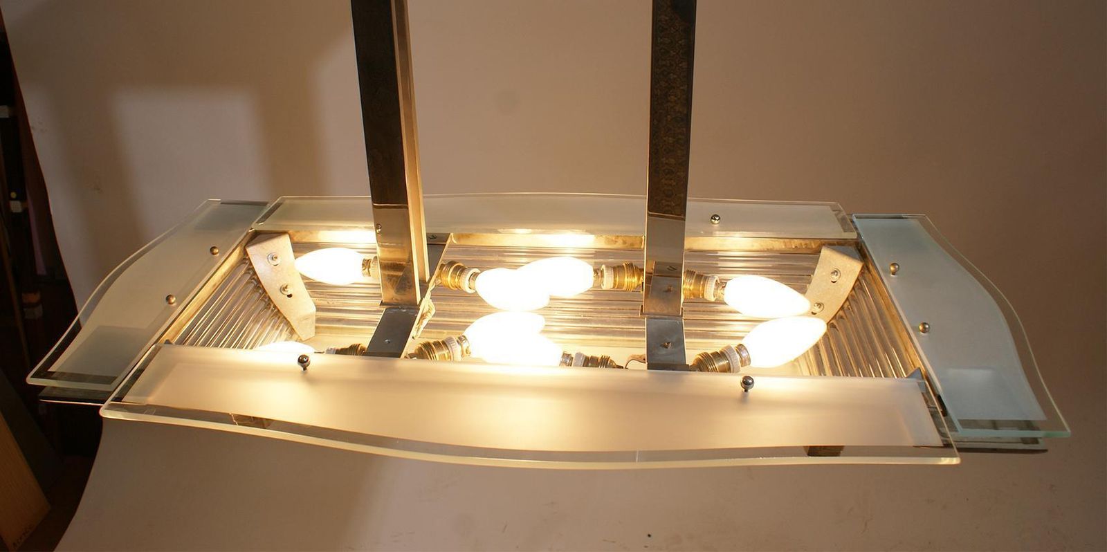 photo furniture Art Deco Modernist Chandelier In Nickel Plated Bronze