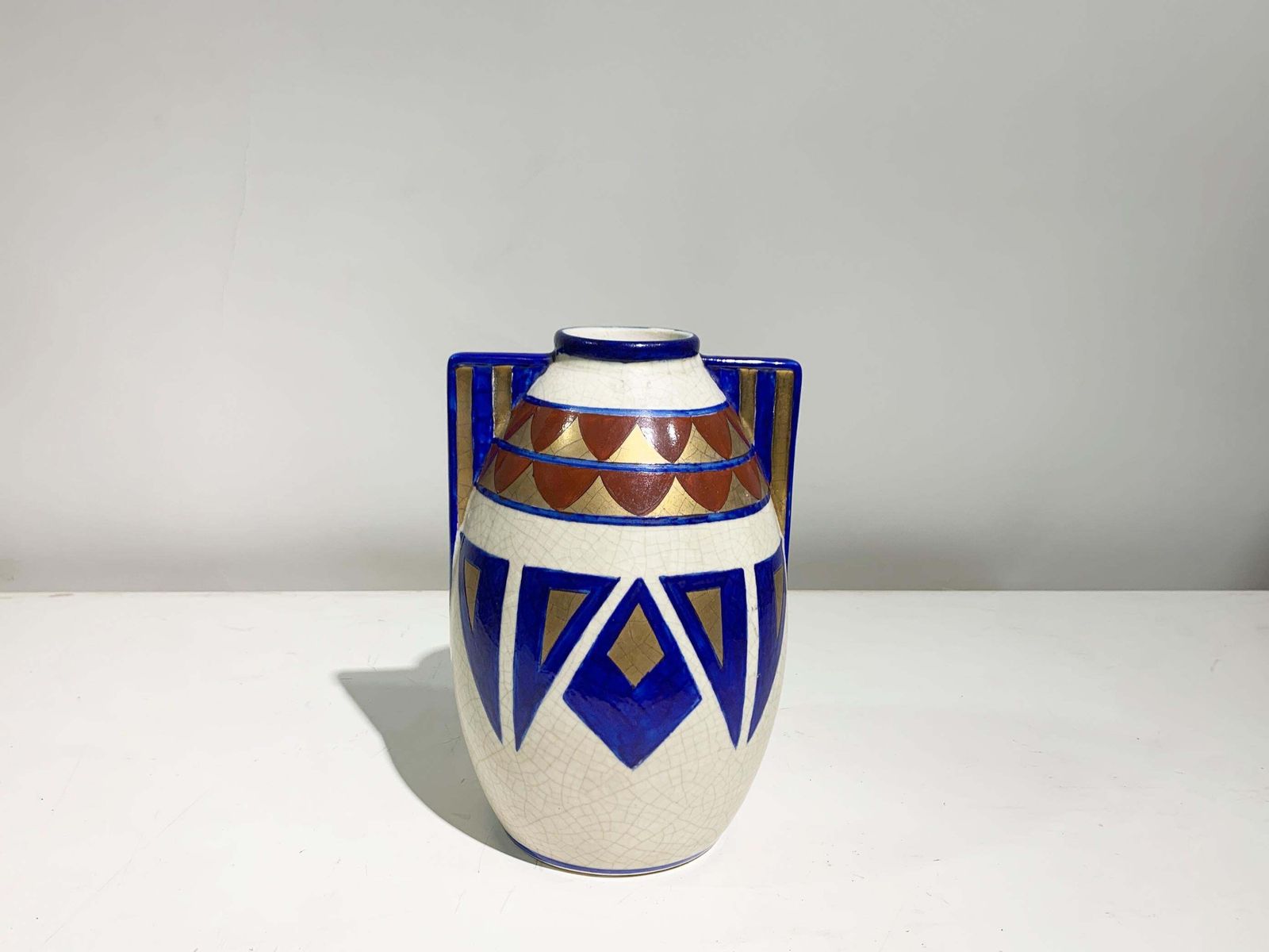 Art Deco Hand Painted Vase, Geometric Motifs, France photo furniture