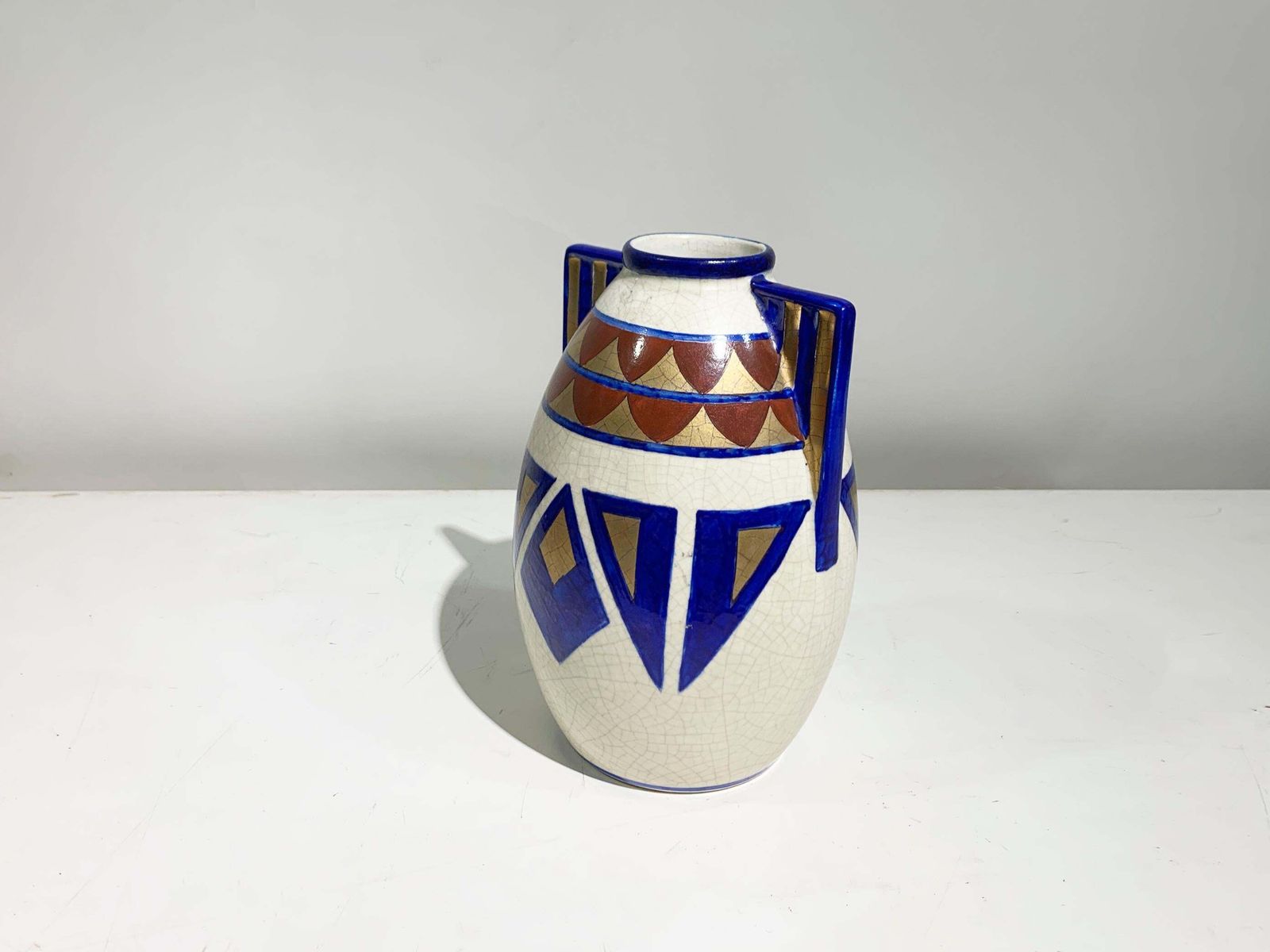 Art Deco Hand Painted Vase, Geometric Motifs, France photo for sale