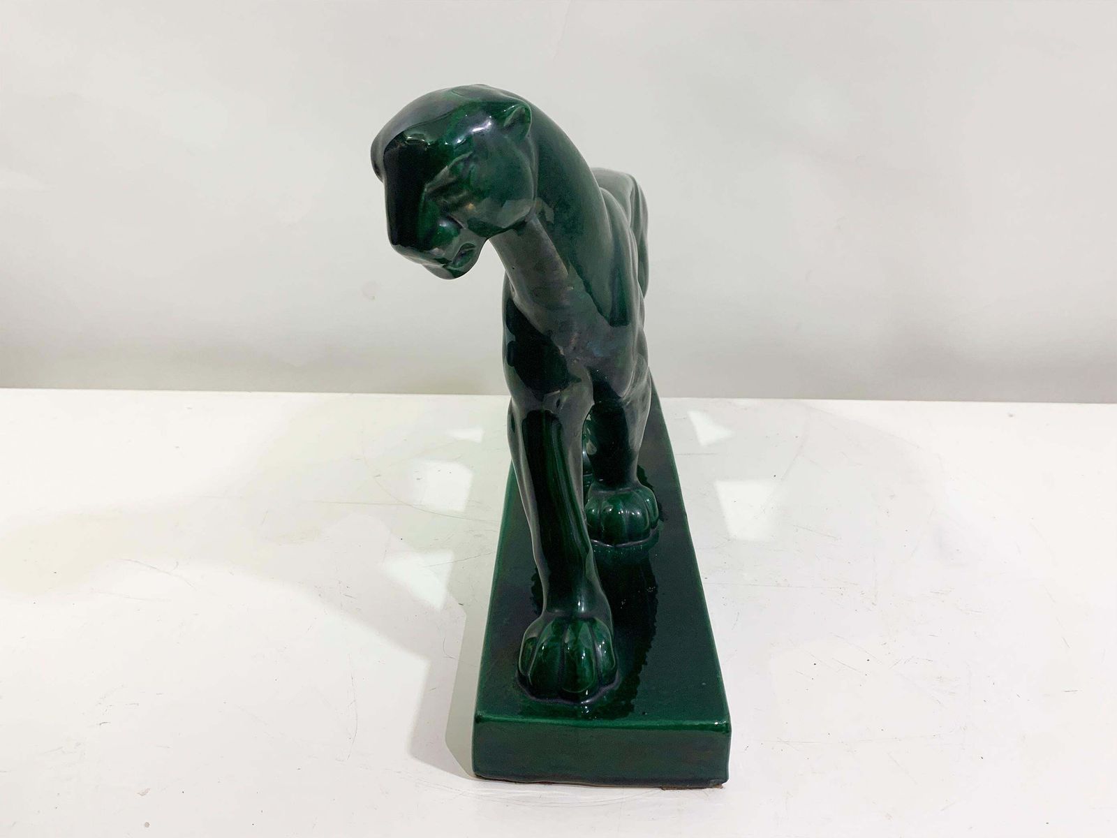 Art Deco Ceramic Panther Sculpture Numbered 185  Signed "Sc France" St Clément photo for sale