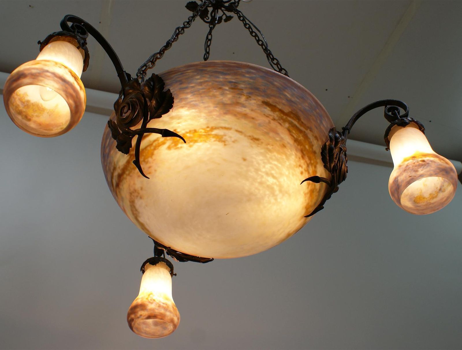French Art Nouveau Chandelier Signed Muller Freres Luneville photo vinterior