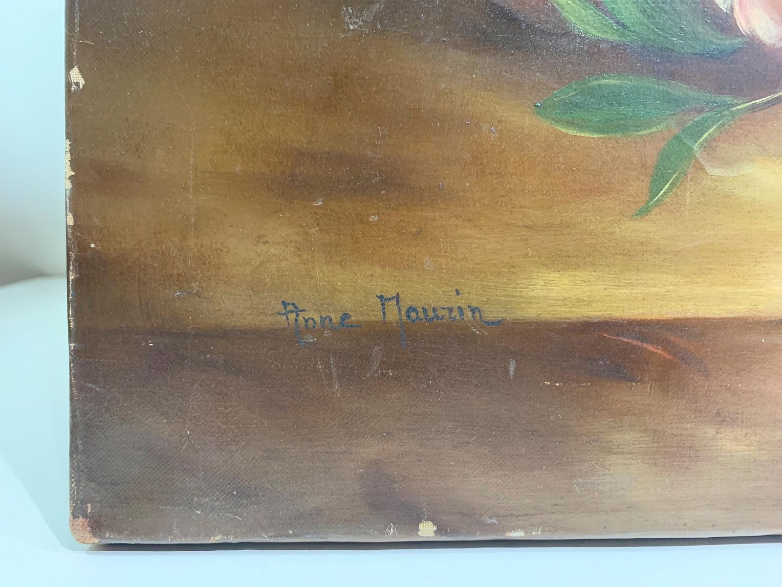 19th Century Floral Still Life Painting   Oil On Canvas   Signed Anne Maurin photo Art