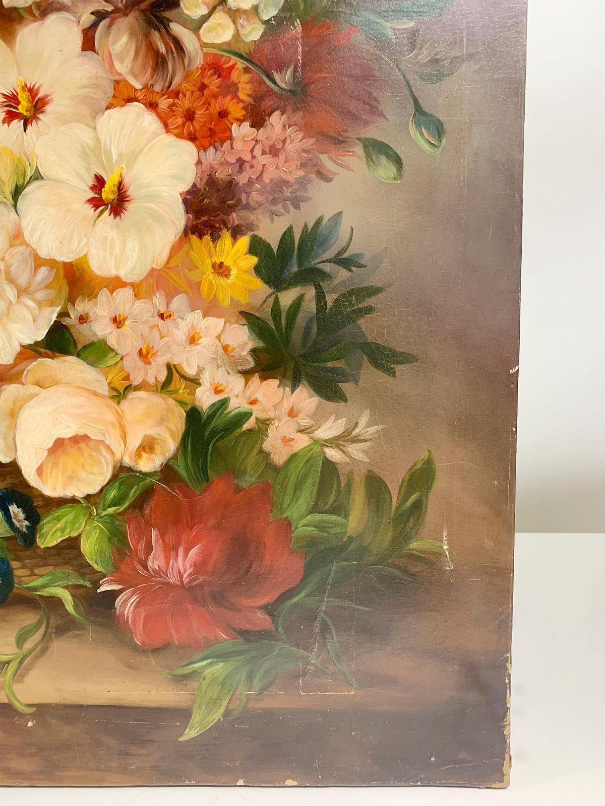 19th Century Floral Still Life Painting   Oil On Canvas   Signed Anne Maurin photo vintage