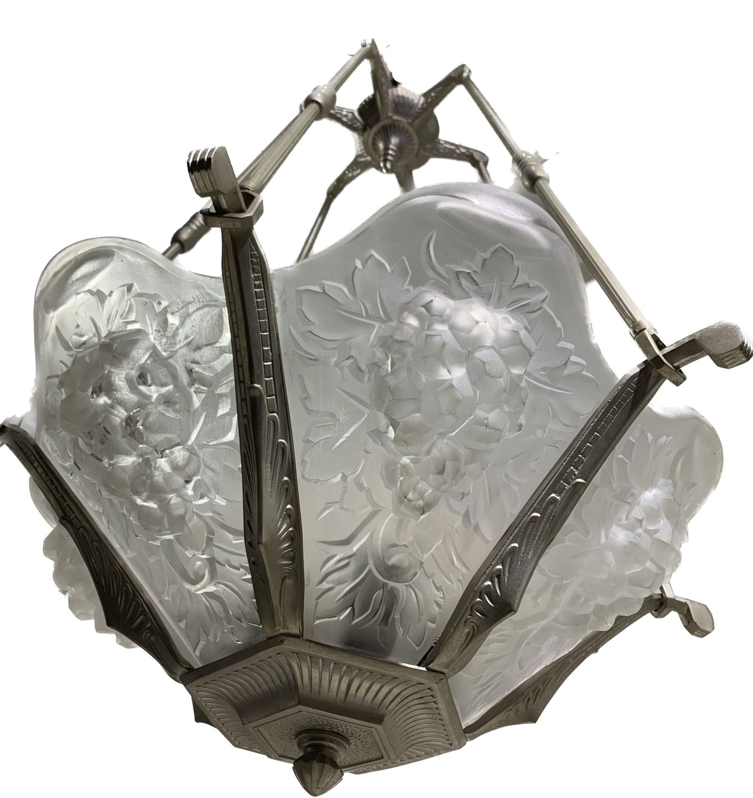 French Art Deco Chandelier In Lorrain Press Molded Glass photo Lighting