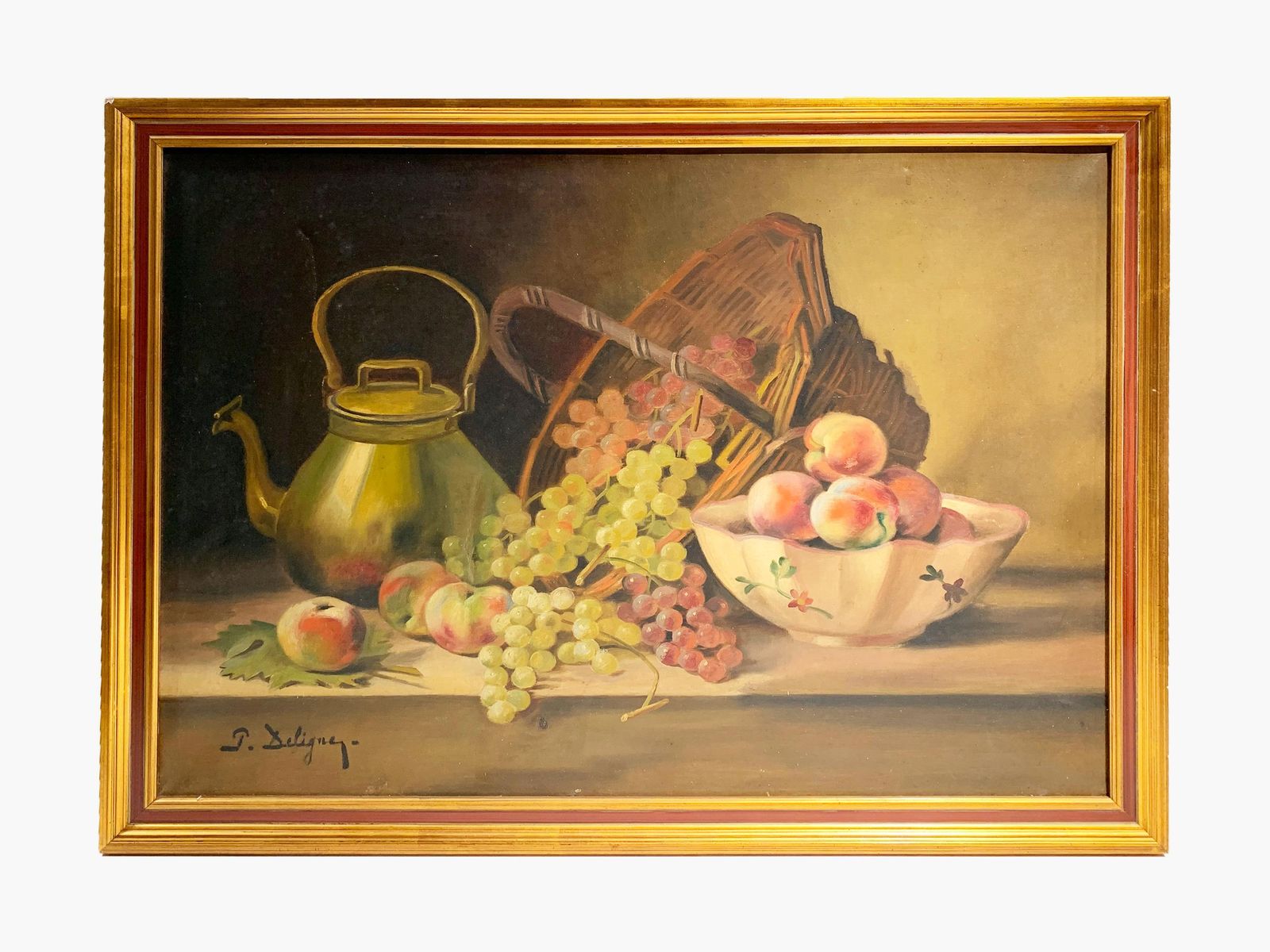 19th Century Still Life Wooden Framed Painting / Oil On Canvas, Signed Deligny photo buy
