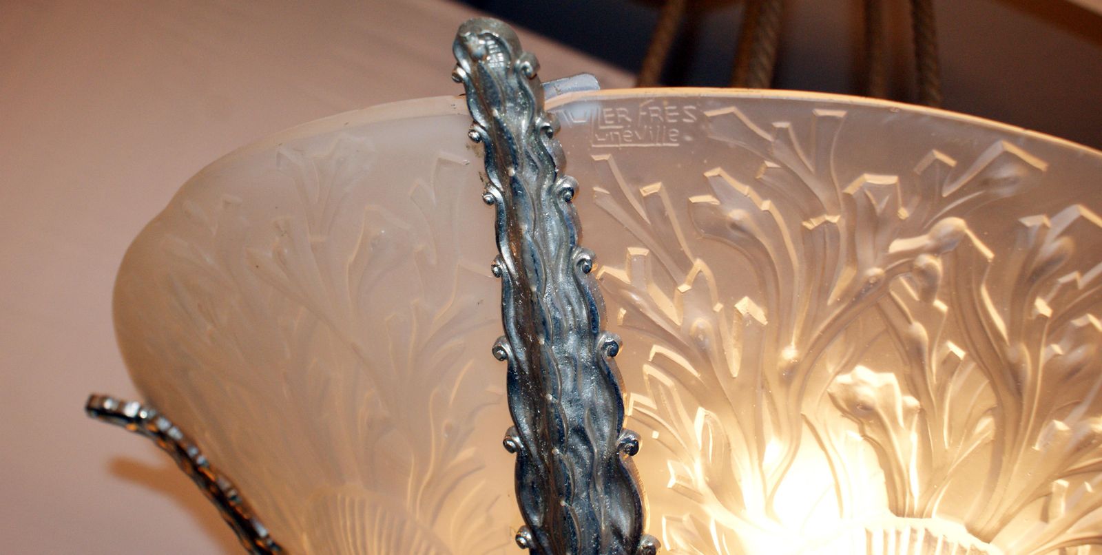 Ardeco Vintage Suspended Lighting, Signed Muller photo Lighting