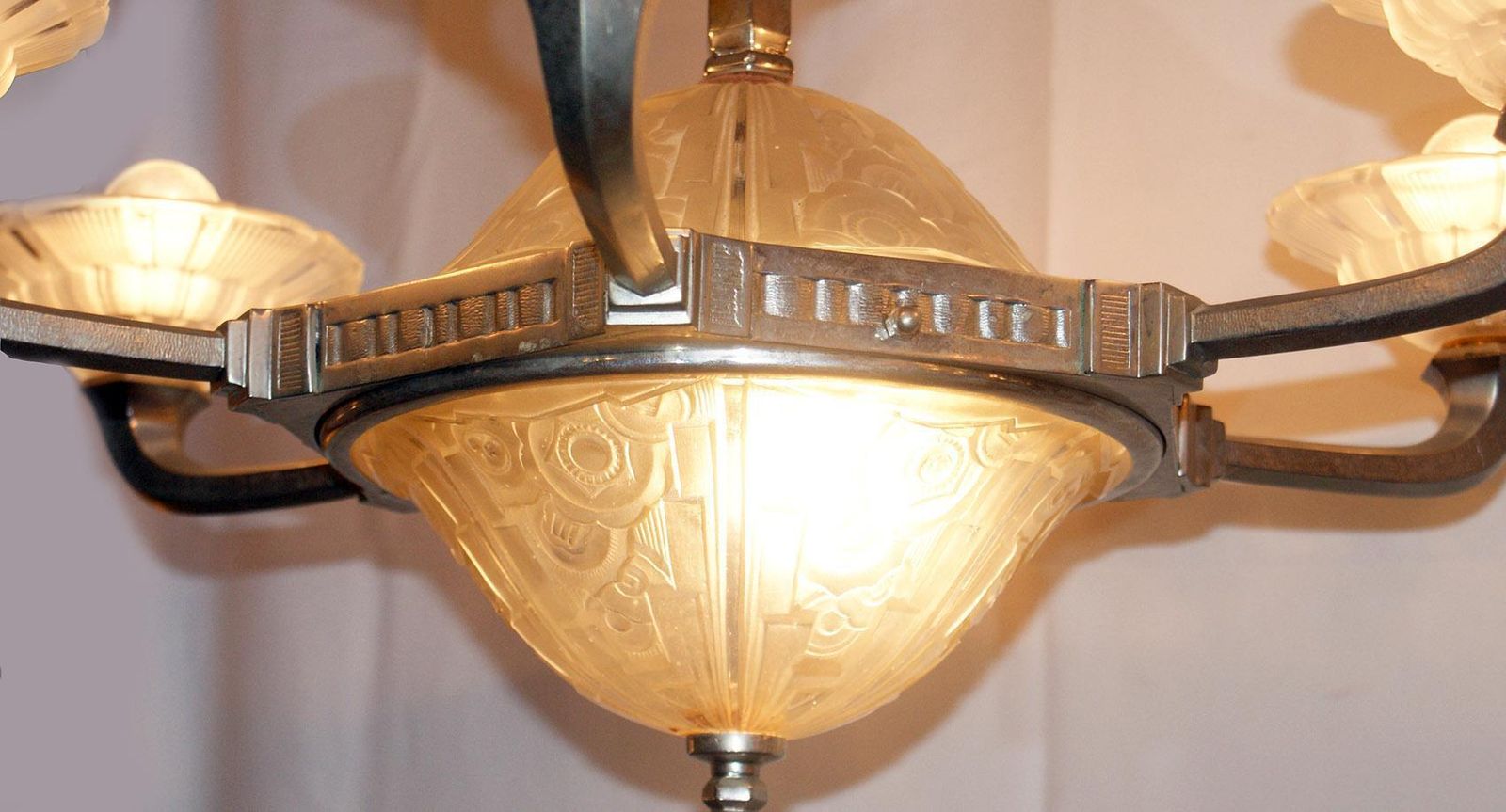 Stunning French Art Deco Chandelier By “Hettier Vincent”, France, Circa 1930s photo Lighting