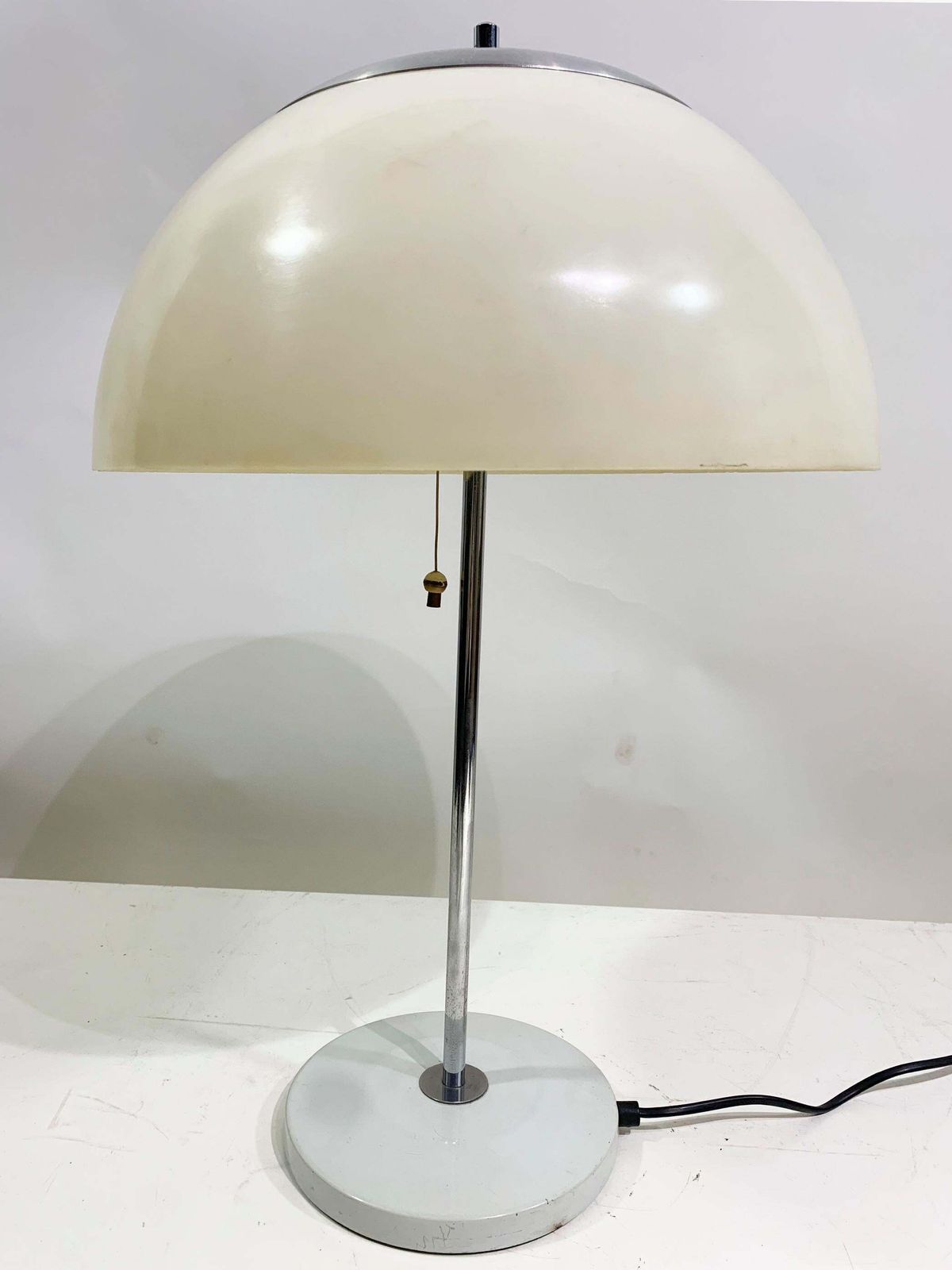 Vintage Unilux Mushroom Table Lamp, Metal Shaft And Cream White Plastic Shade photo Lighting