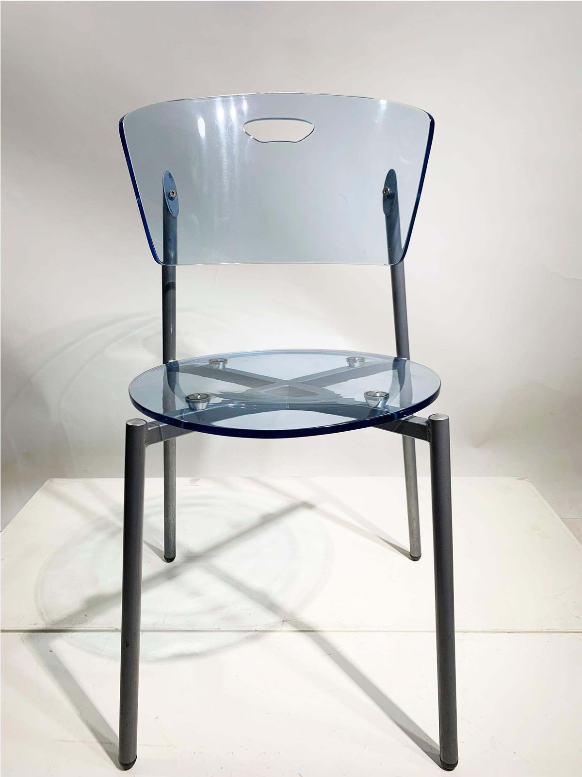 Set Of 4 Mid Century Modern Blue Transparent Pmma Chairs photo vinterior